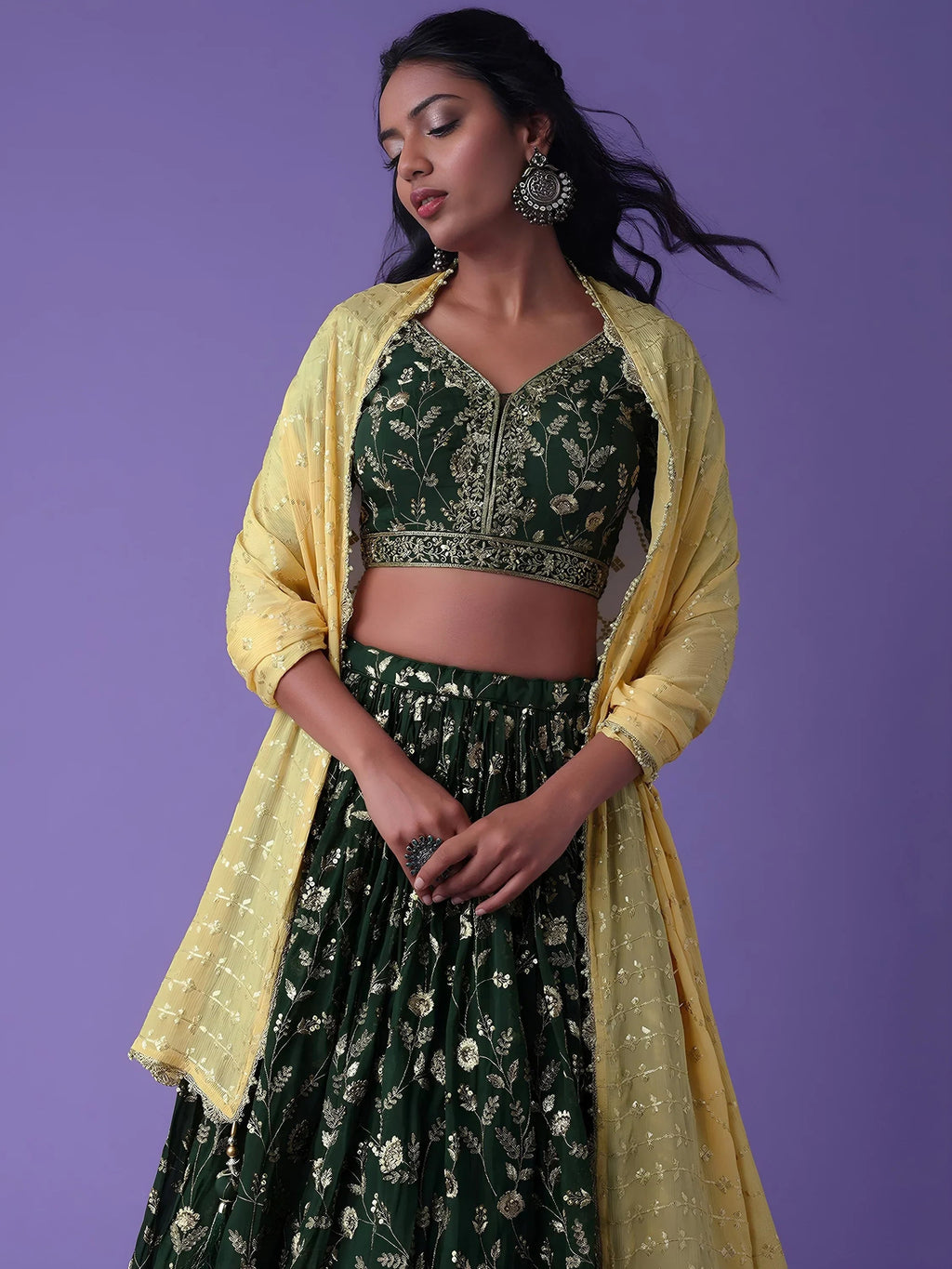 Green Pretty Dori Work Georgette Wedding Lehenga Choli With Dupatta