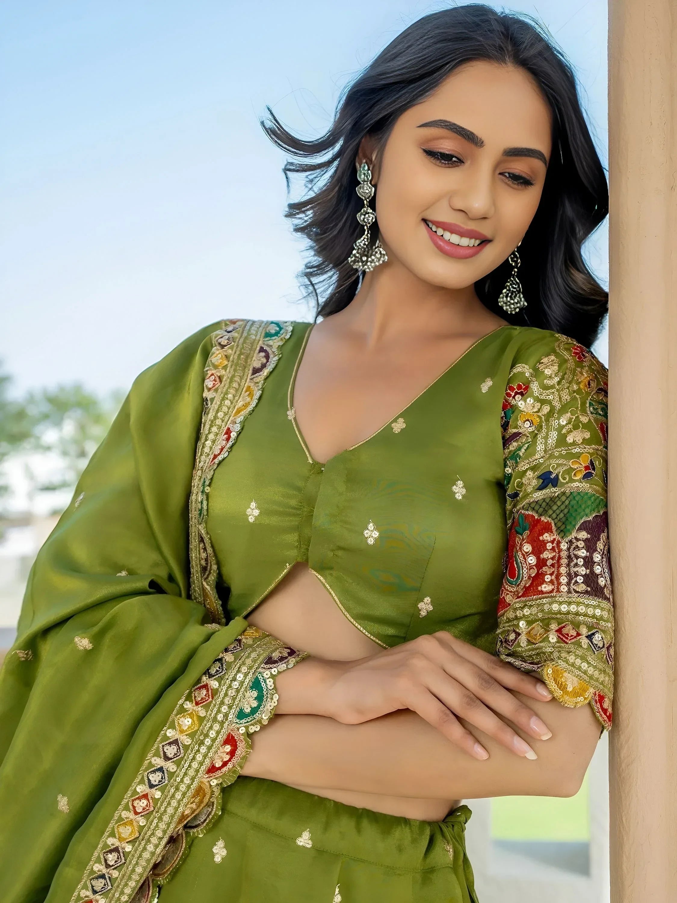 Green Stunning Silk Sequins Party Wear Lehenga Choli With Dupatta