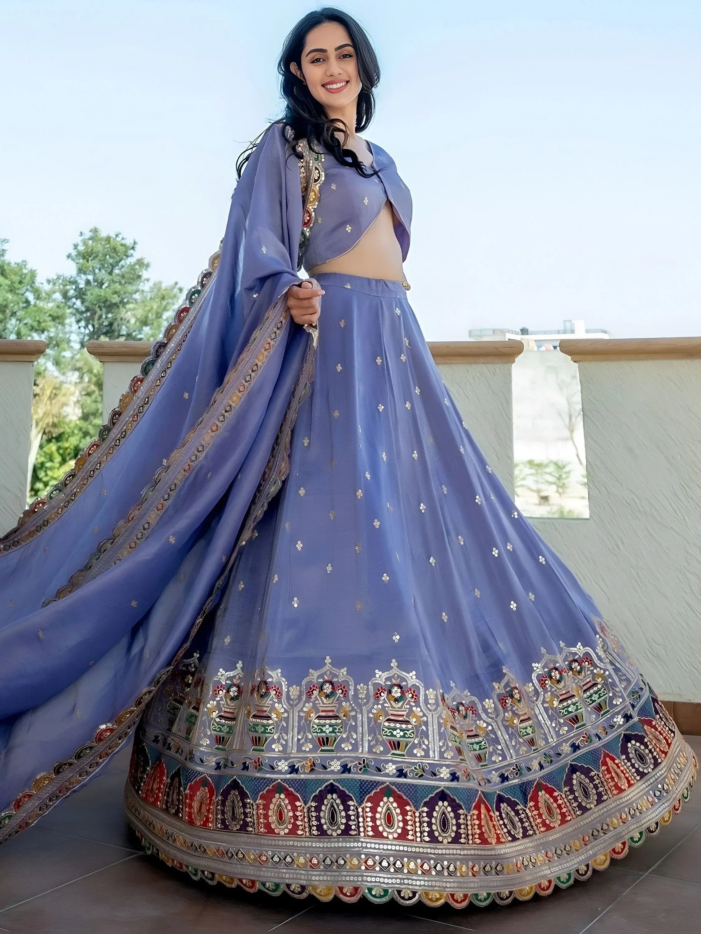 Lavender Stunning Silk Sequins Party Wear Lehenga Choli With Dupatta