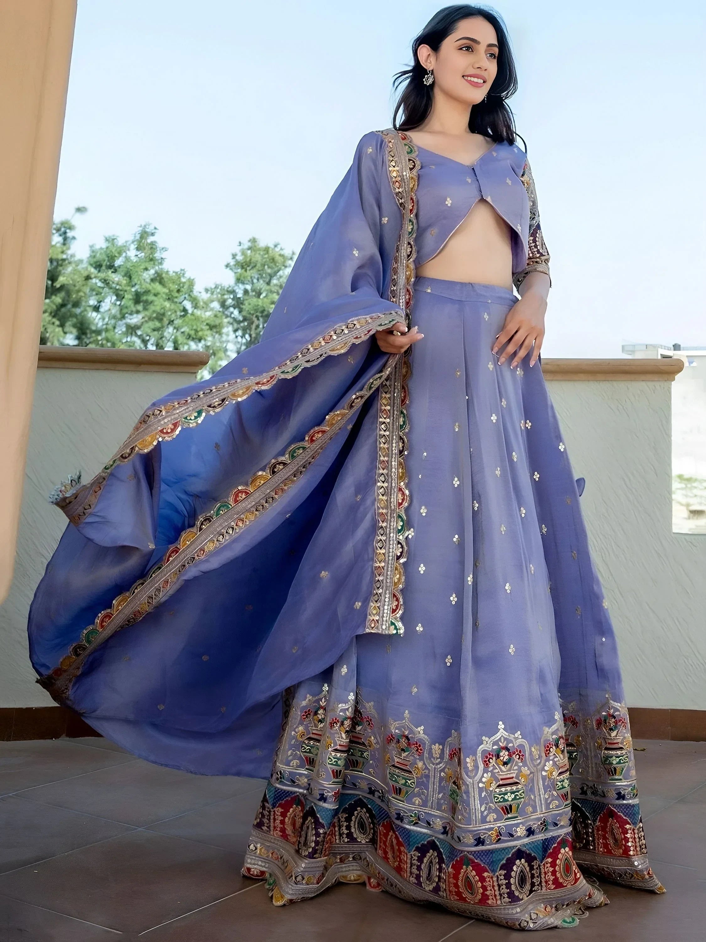 Lavender Stunning Silk Sequins Party Wear Lehenga Choli With Dupatta