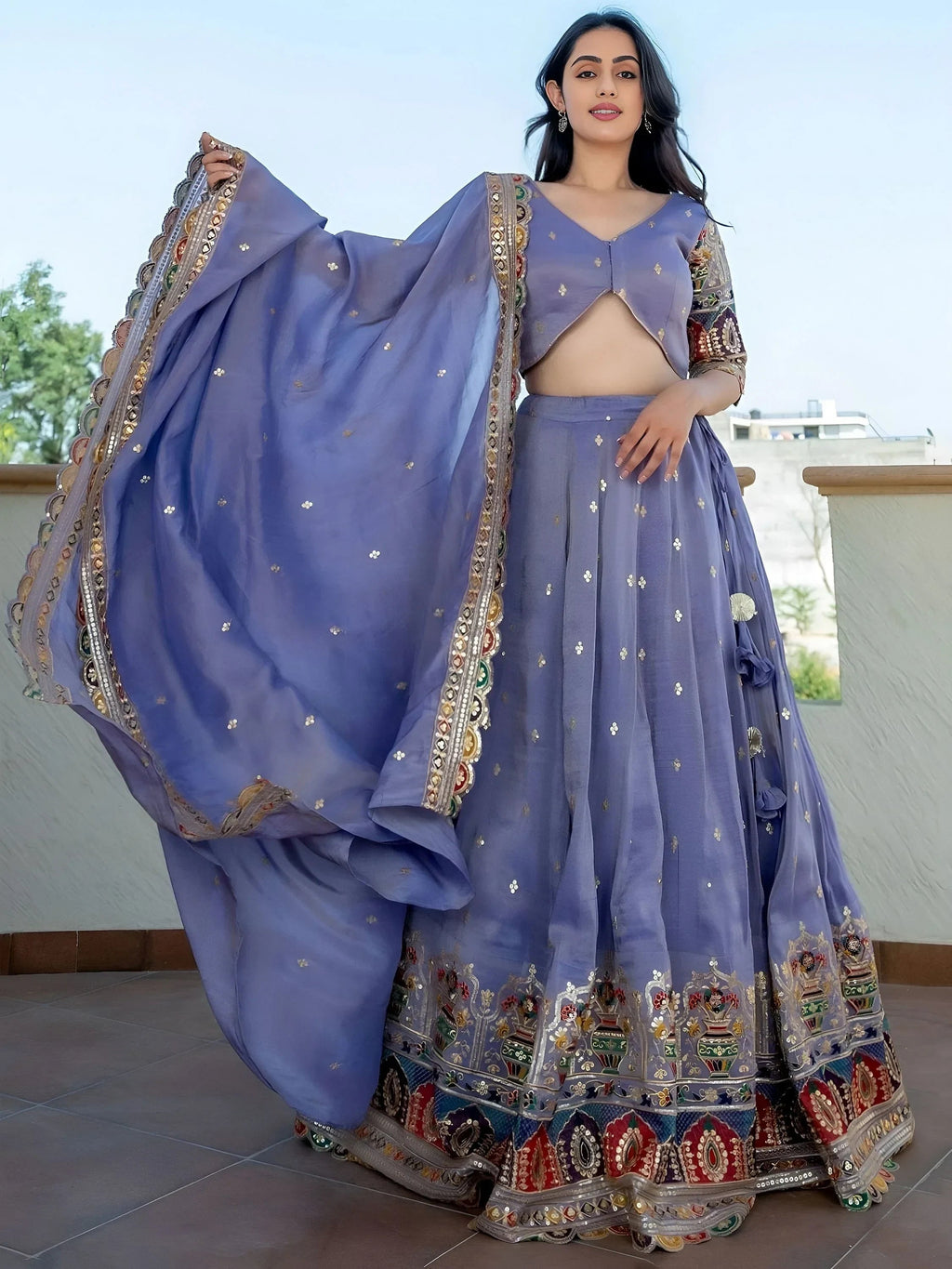 Lavender Stunning Silk Sequins Party Wear Lehenga Choli With Dupatta