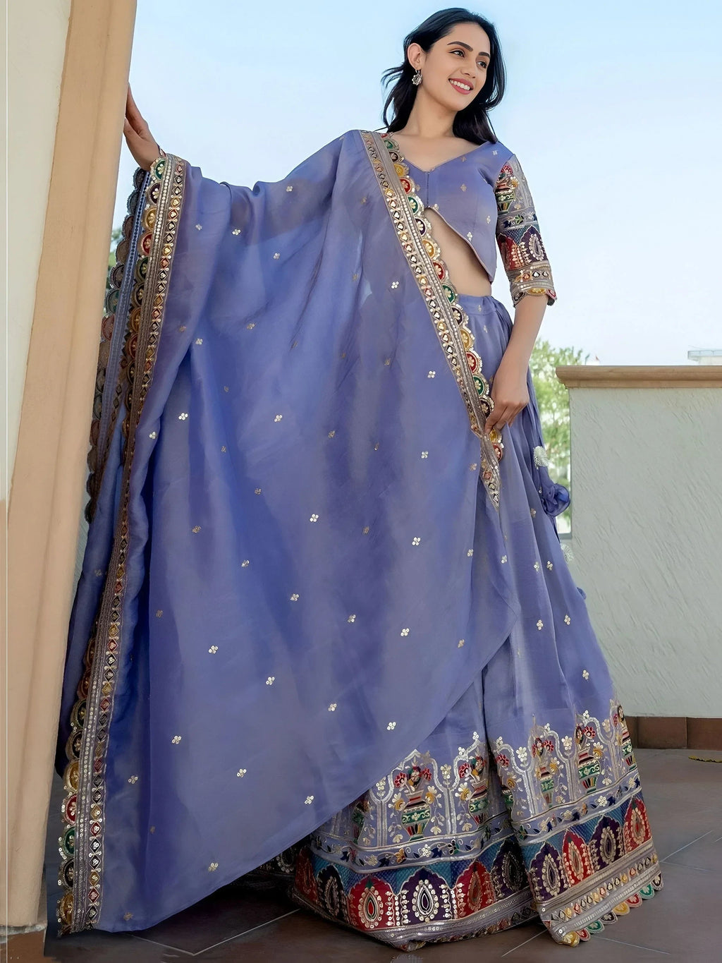 Lavender Stunning Silk Sequins Party Wear Lehenga Choli With Dupatta