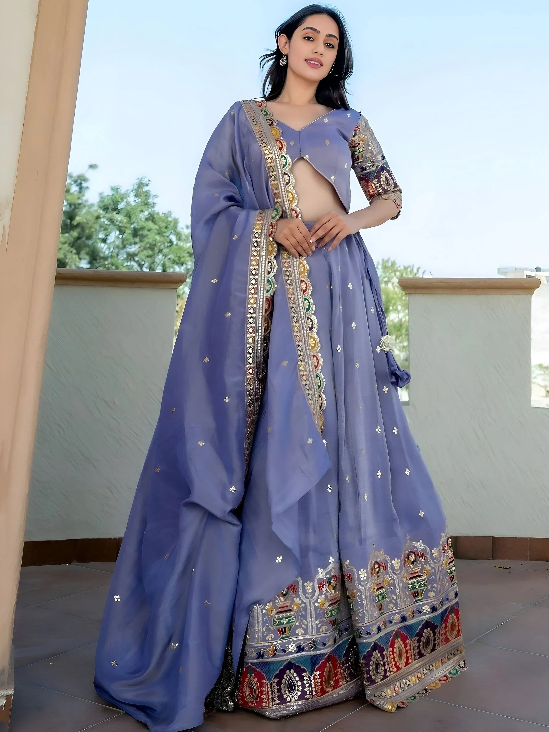 Lavender Stunning Silk Sequins Party Wear Lehenga Choli With Dupatta
