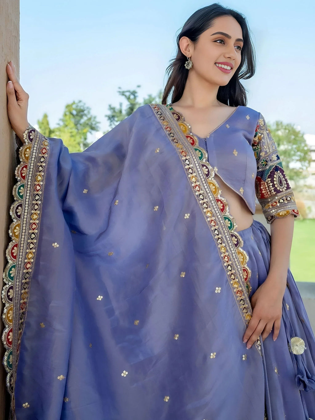 Lavender Stunning Silk Sequins Party Wear Lehenga Choli With Dupatta