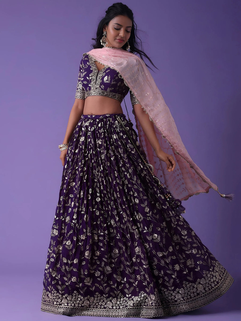 Purple Pretty Dori Work Georgette Wedding Lehenga Choli With Dupatta