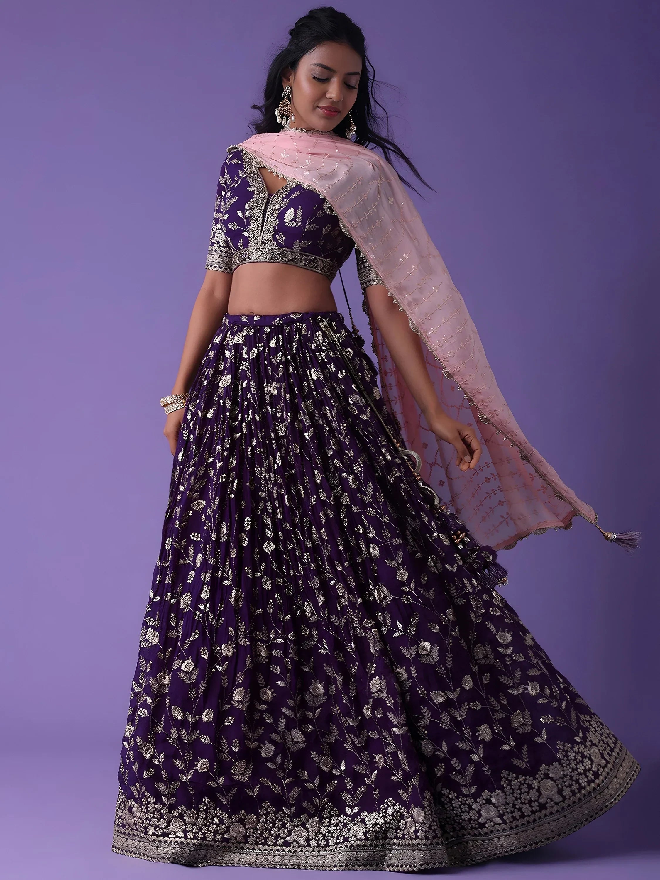 Purple Pretty Dori Work Georgette Wedding Lehenga Choli With Dupatta