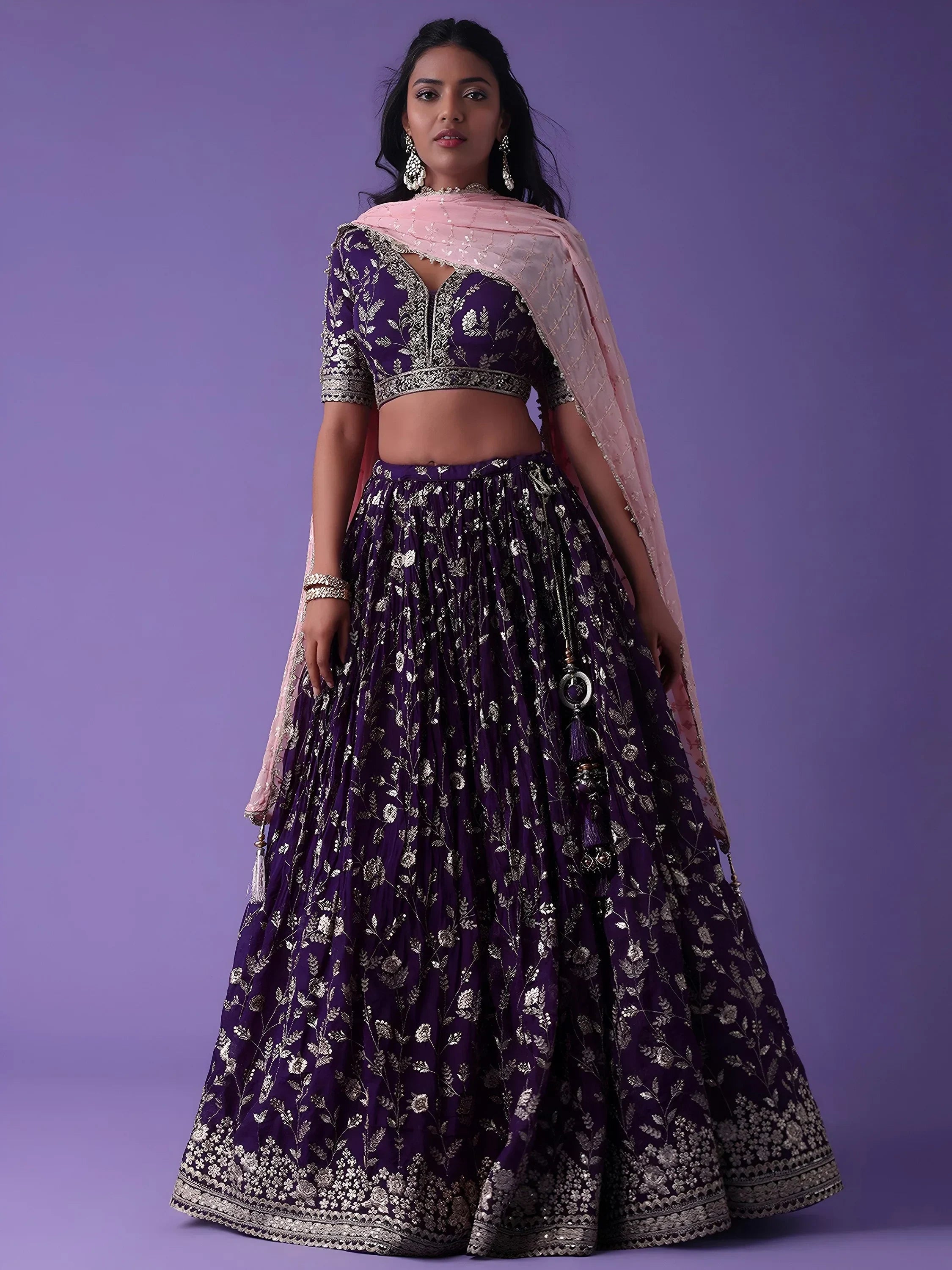 Purple Pretty Dori Work Georgette Wedding Lehenga Choli With Dupatta