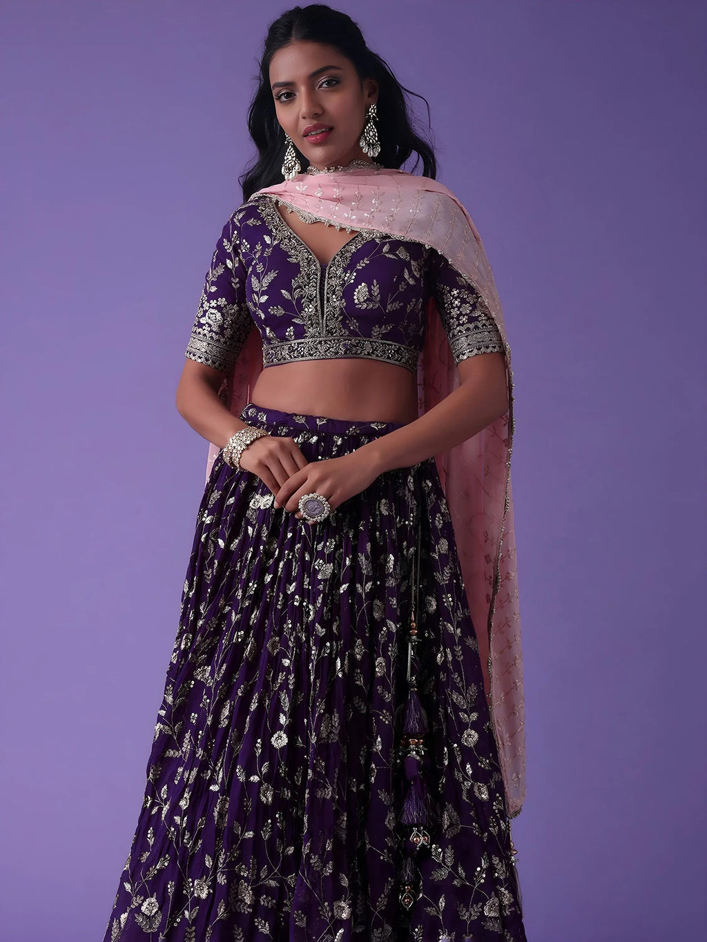 Purple Pretty Dori Work Georgette Wedding Lehenga Choli With Dupatta