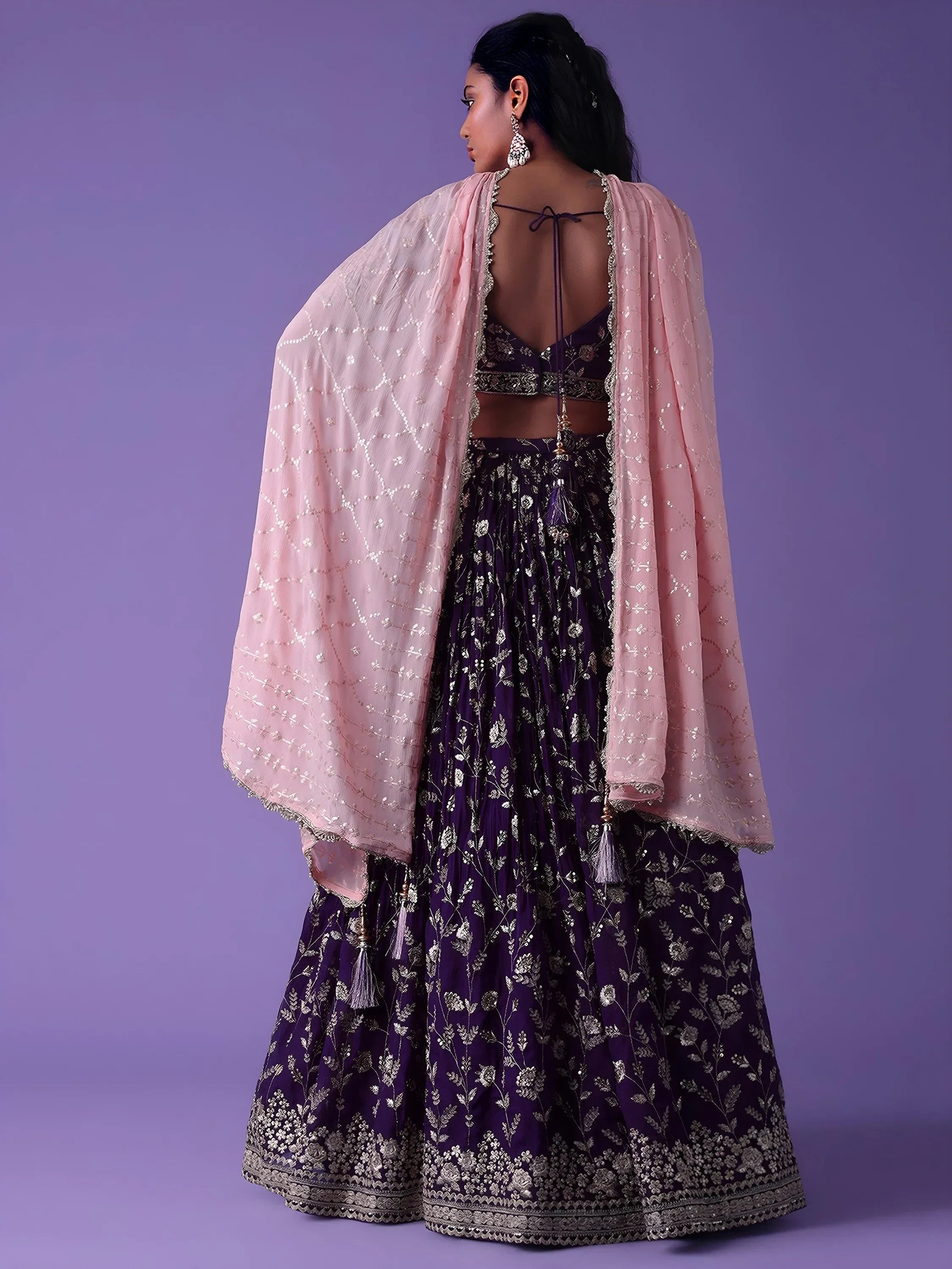 Purple Pretty Dori Work Georgette Wedding Lehenga Choli With Dupatta