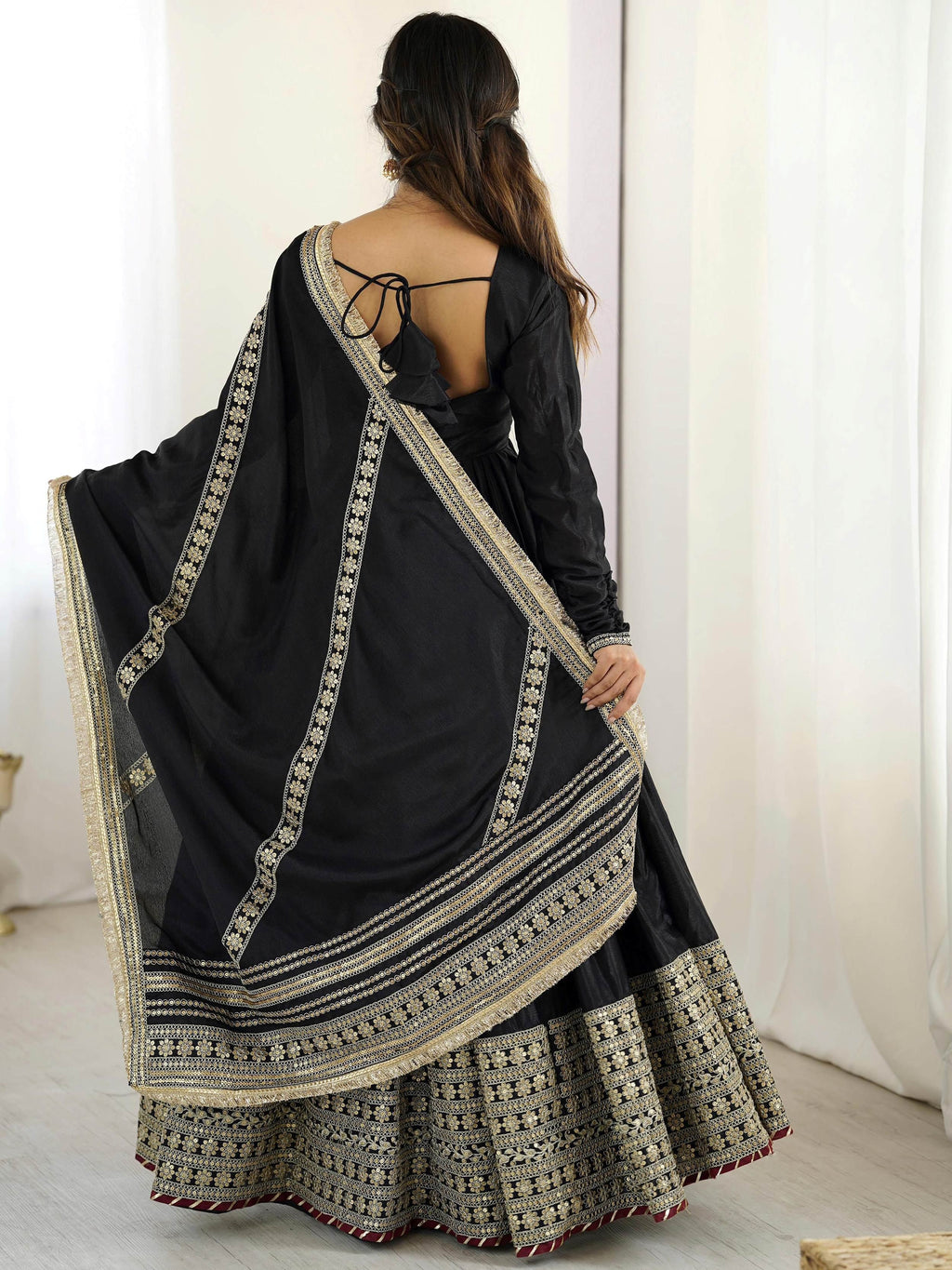 Black Outstanding Silk Sequins Embroidered Anarkali Suit