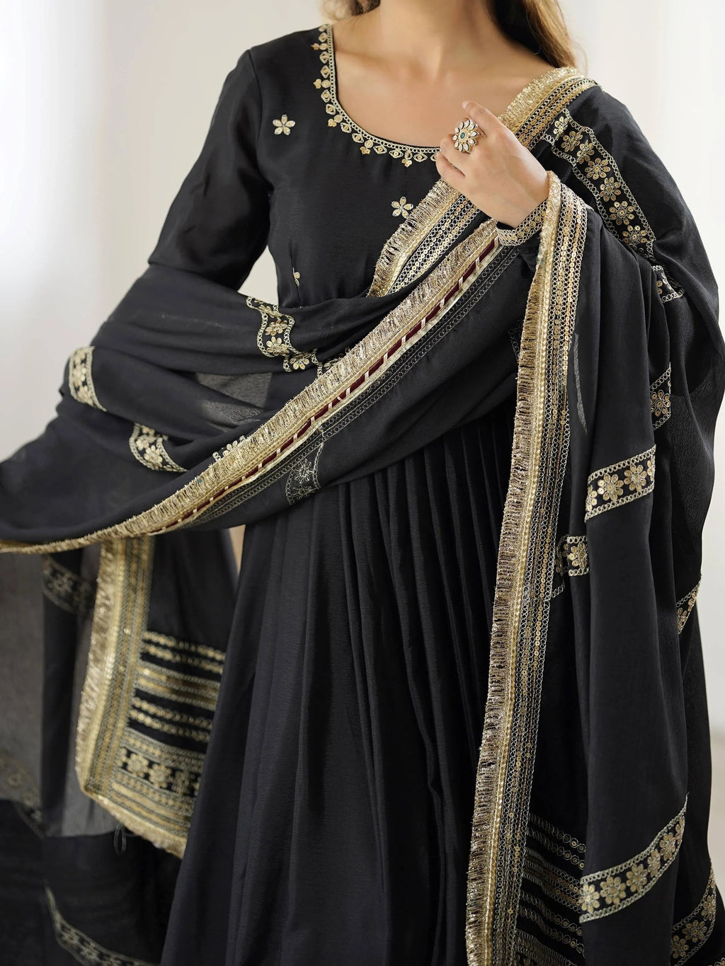 Black Outstanding Silk Sequins Embroidered Anarkali Suit