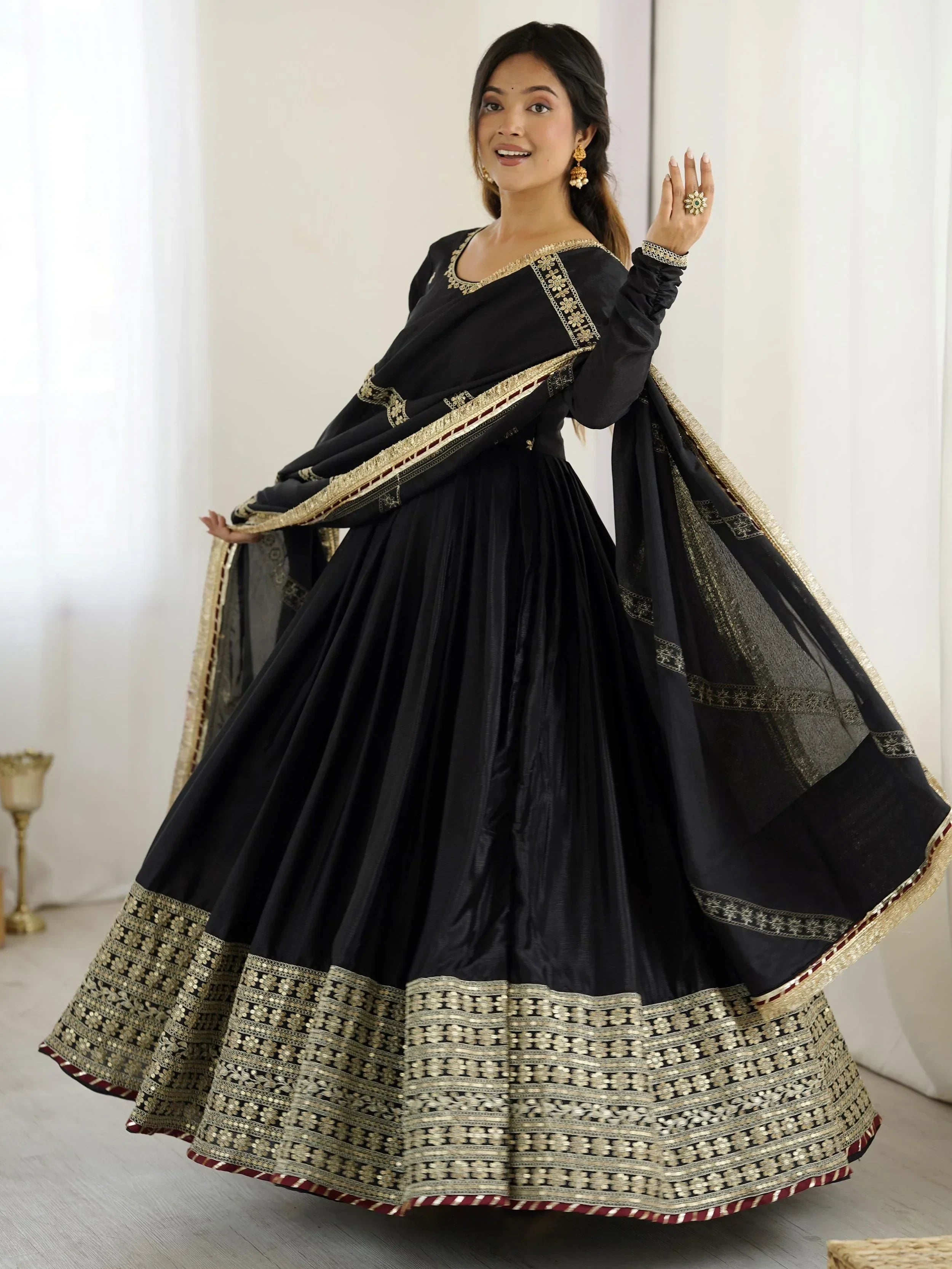 Black Outstanding Silk Sequins Embroidered Anarkali Suit