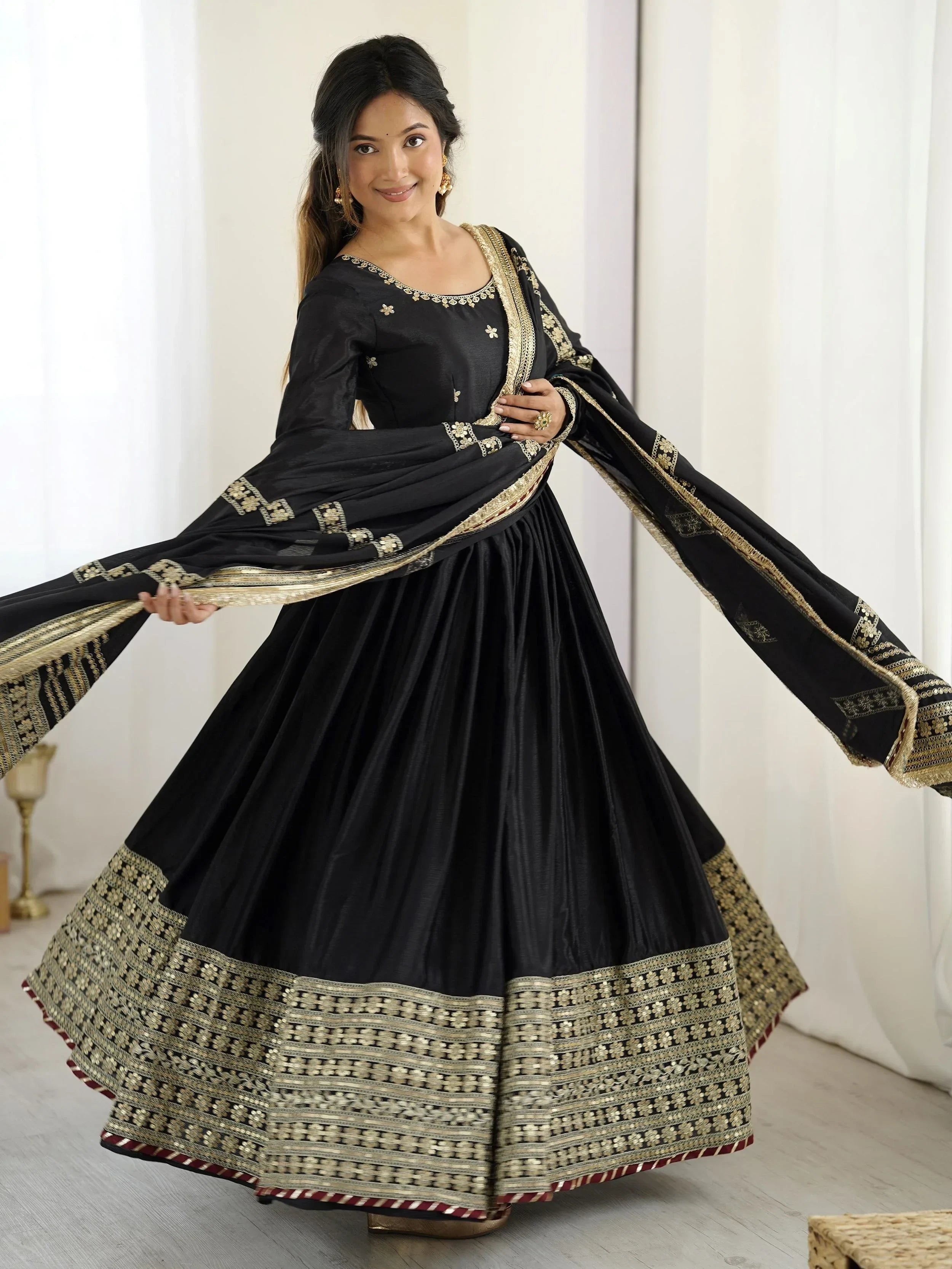 Black Outstanding Silk Sequins Embroidered Anarkali Suit