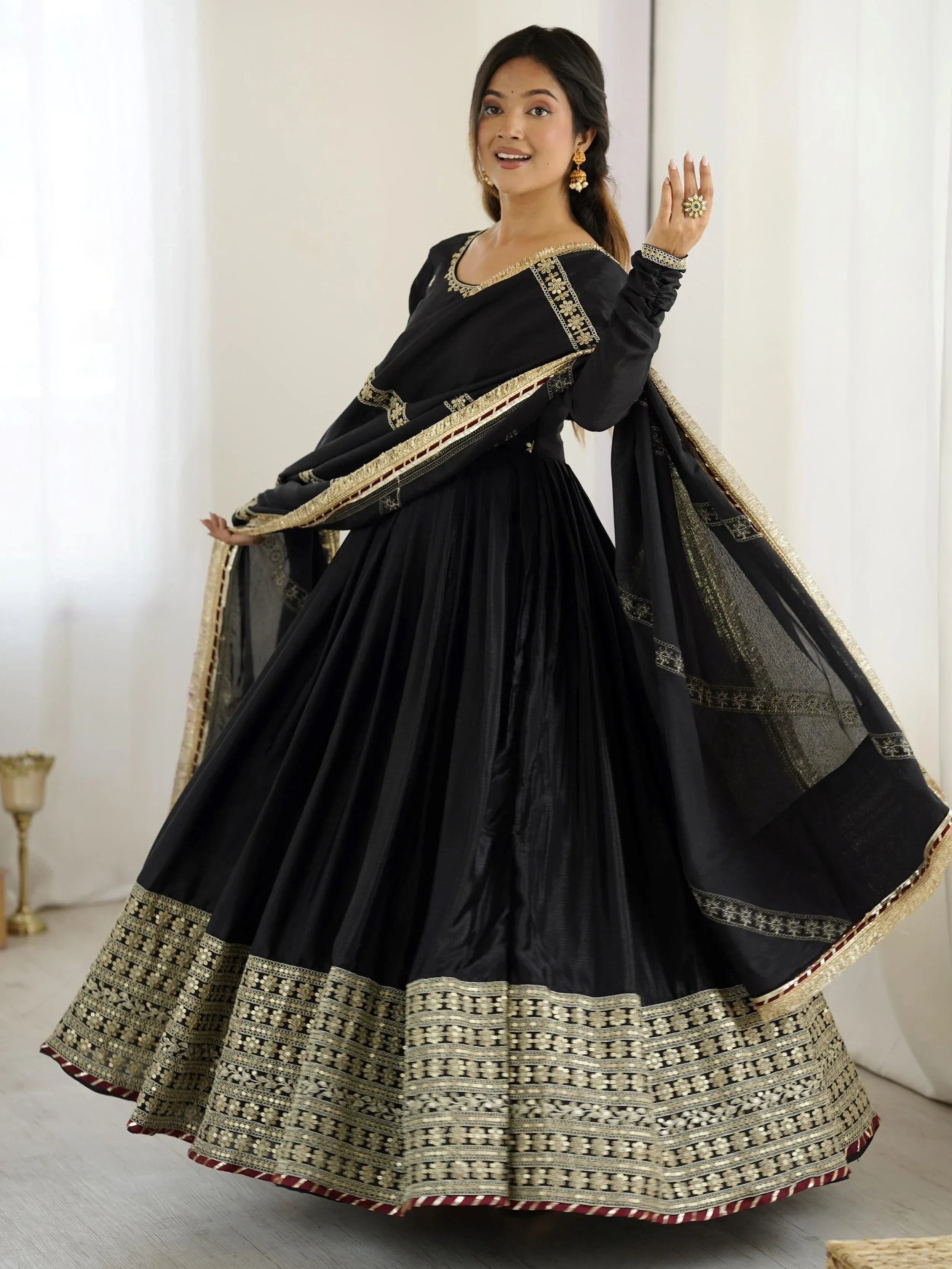 Black Outstanding Silk Sequins Embroidered Anarkali Suit