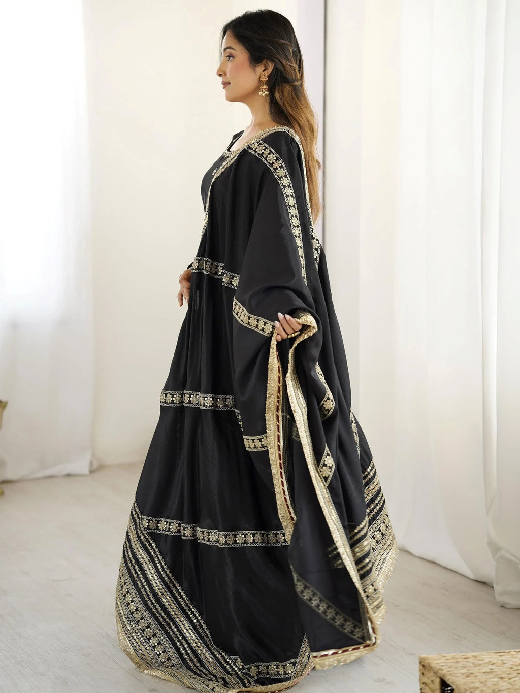Black Outstanding Silk Sequins Embroidered Anarkali Suit