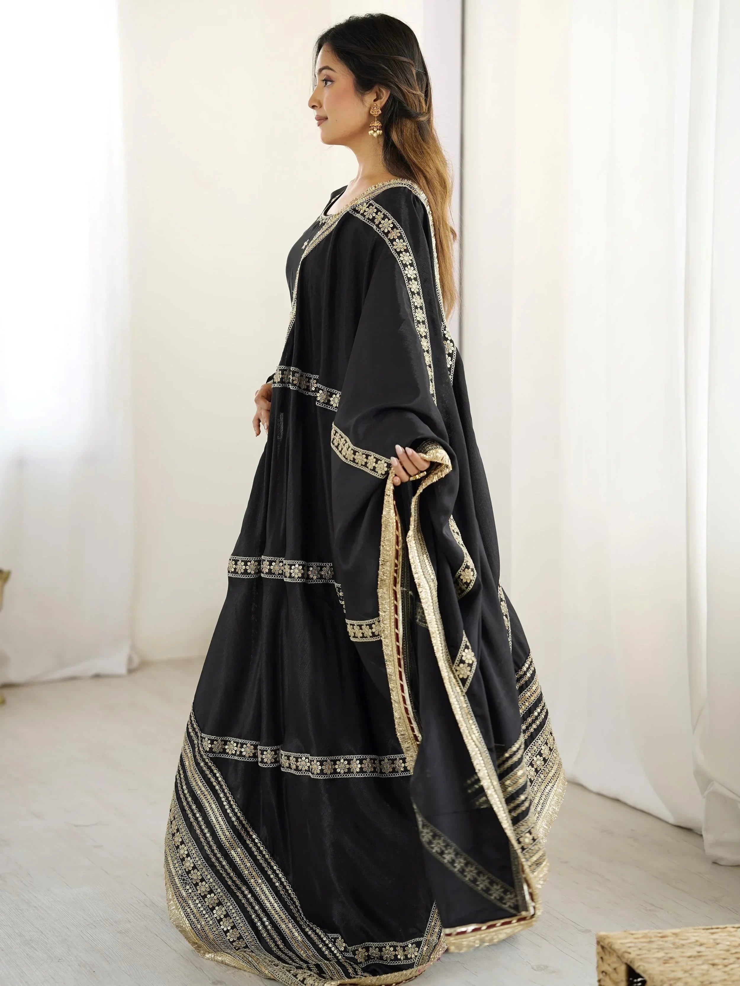 Black Outstanding Silk Sequins Embroidered Anarkali Suit