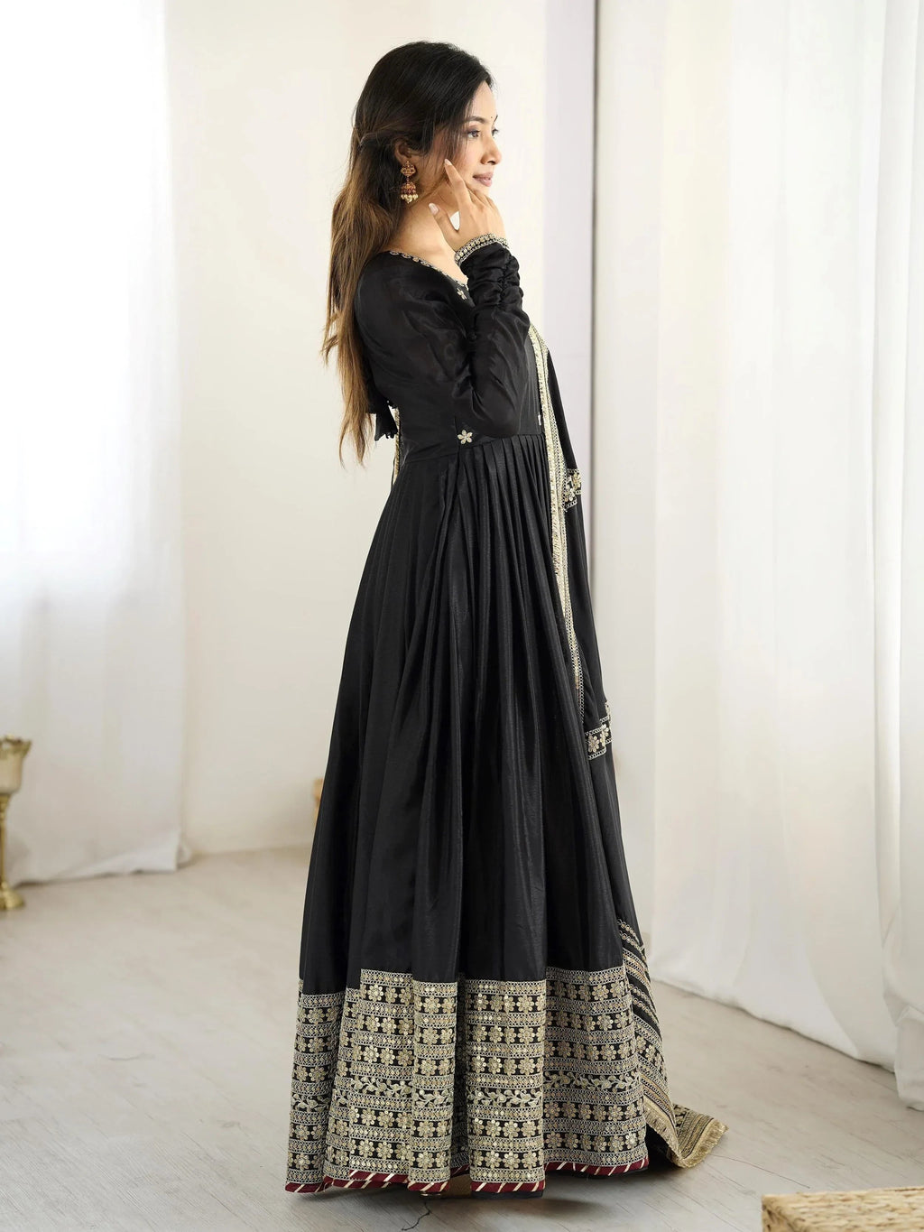 Black Outstanding Silk Sequins Embroidered Anarkali Suit