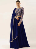 Blue Ravishing Sequins Georgette Party Wear Lehenga Choli With Dupatta
