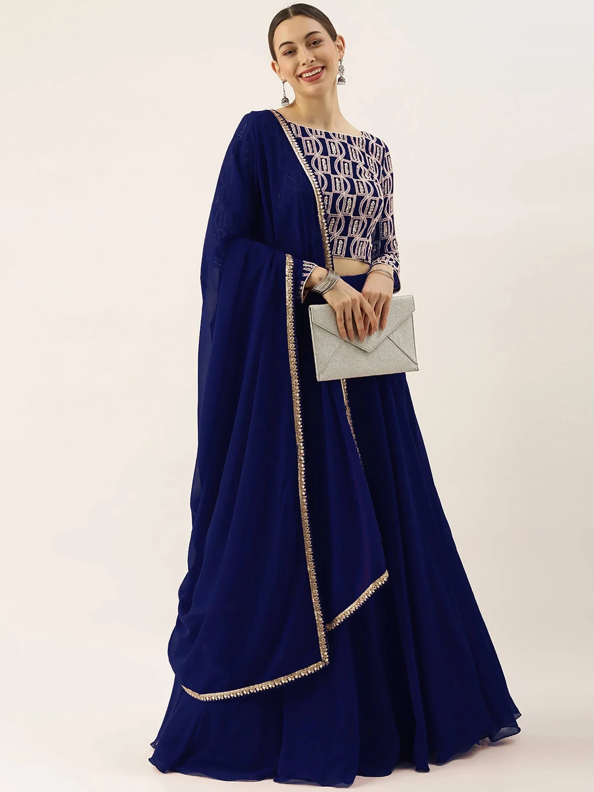 Blue Ravishing Sequins Georgette Party Wear Lehenga Choli With Dupatta