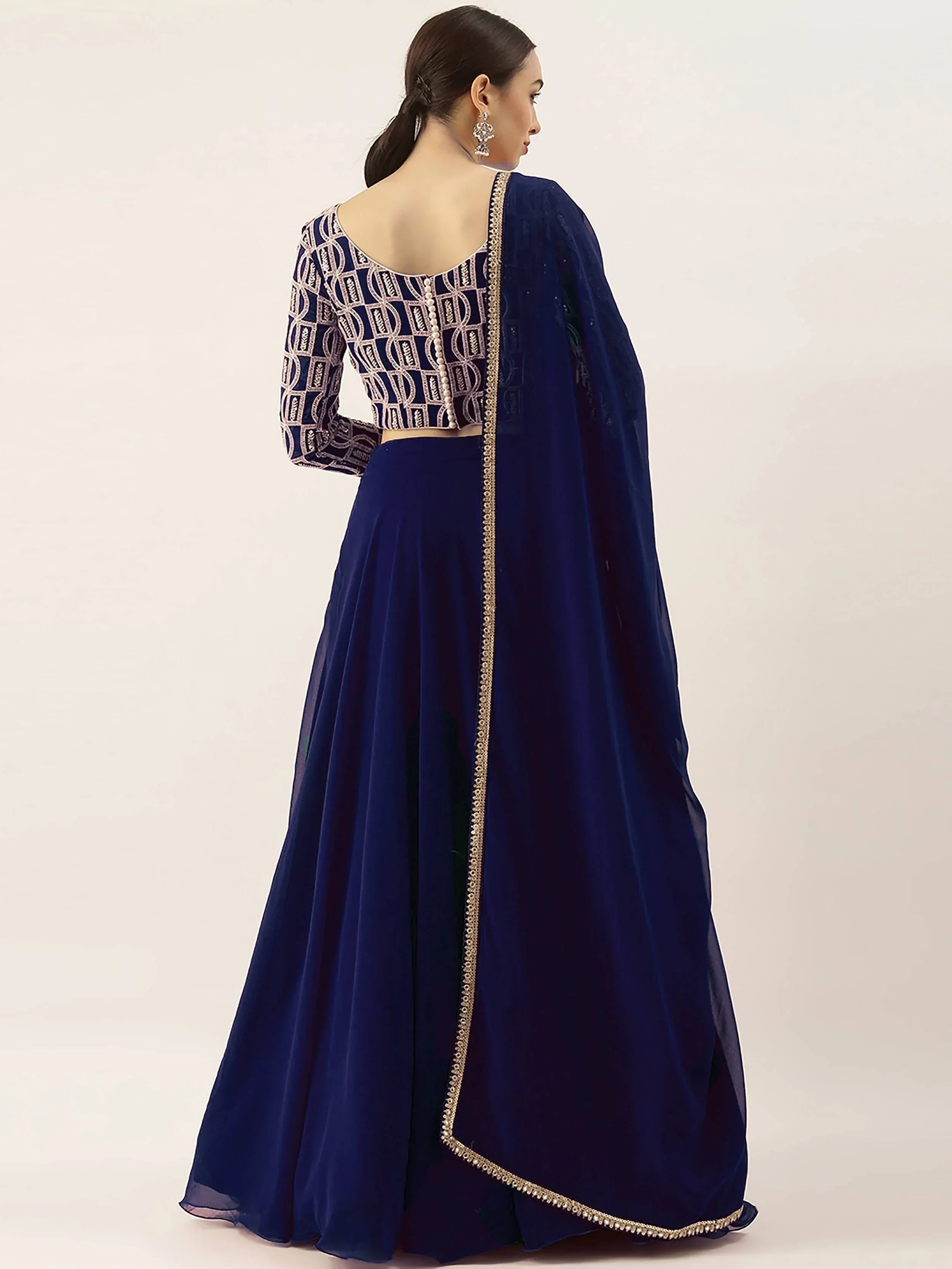 Blue Ravishing Sequins Georgette Party Wear Lehenga Choli With Dupatta