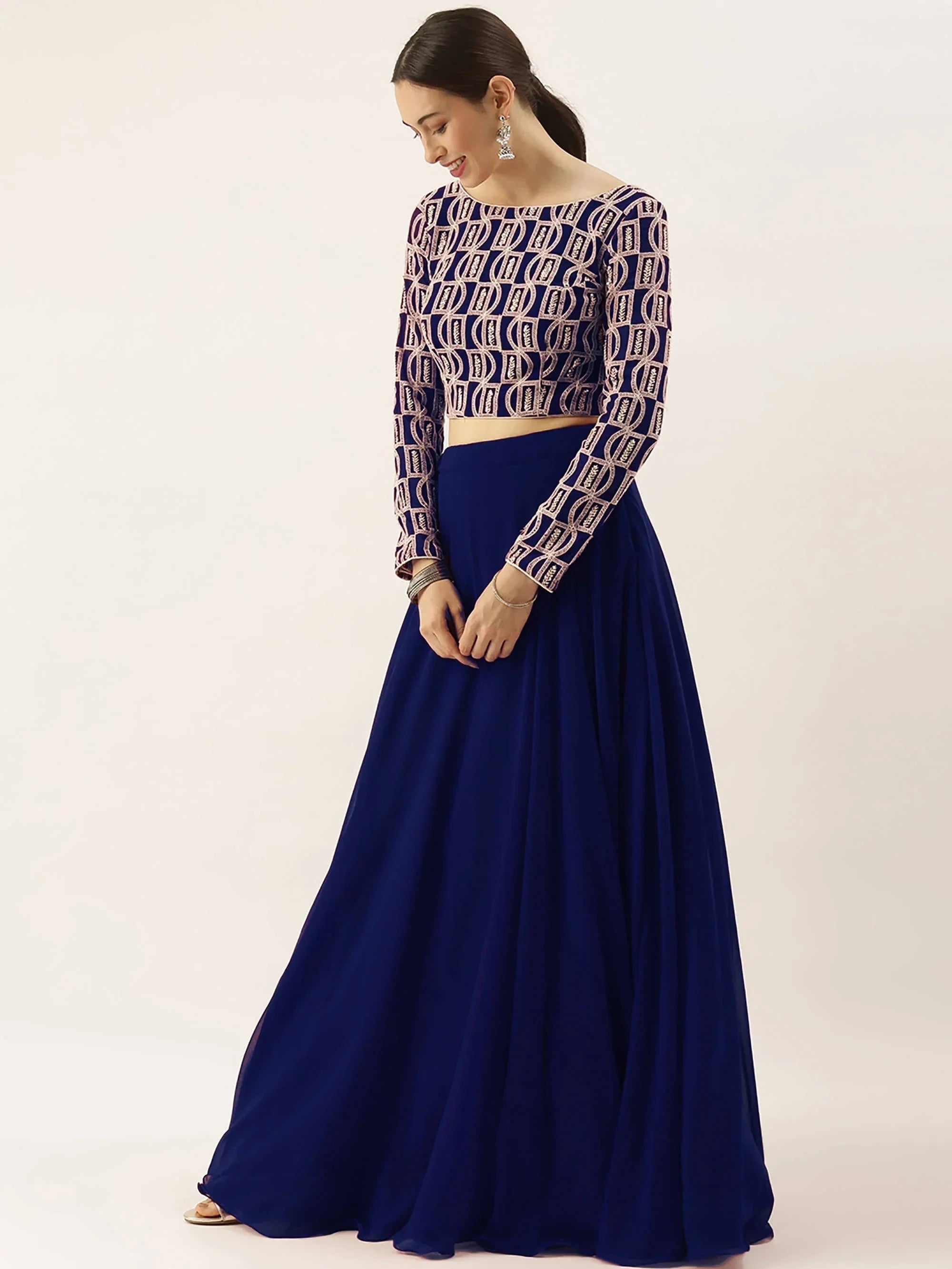 Blue Ravishing Sequins Georgette Party Wear Lehenga Choli With Dupatta