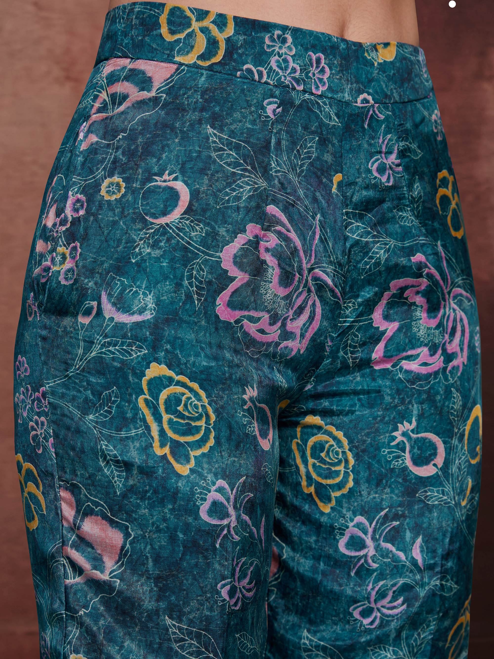 Fantastic Blue Digital Printed Muslin Silk Party Wear Co-Ord Set