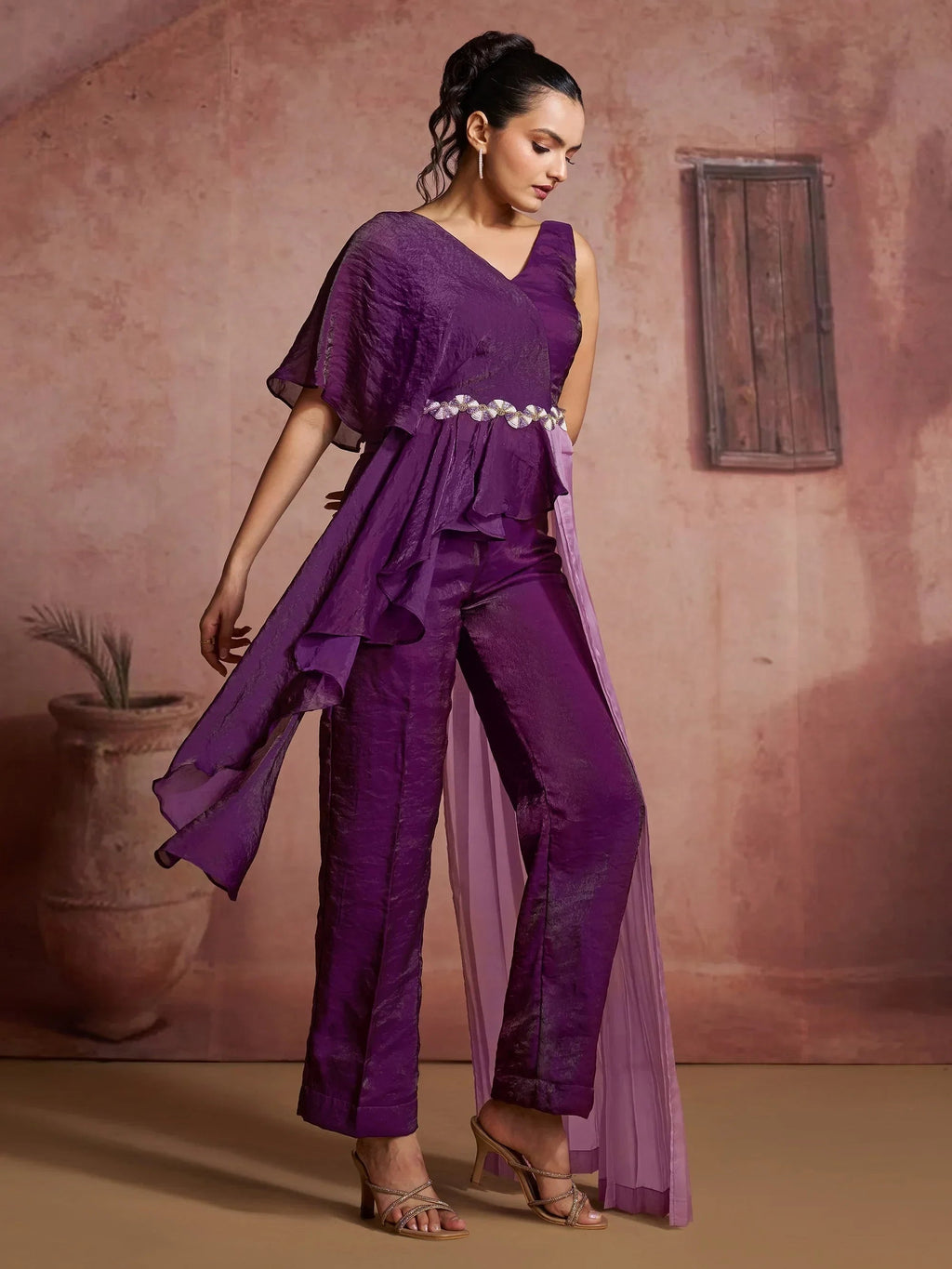 Fabulous Wine Digital Printed Muslin Silk Party Wear Co-Ord Set