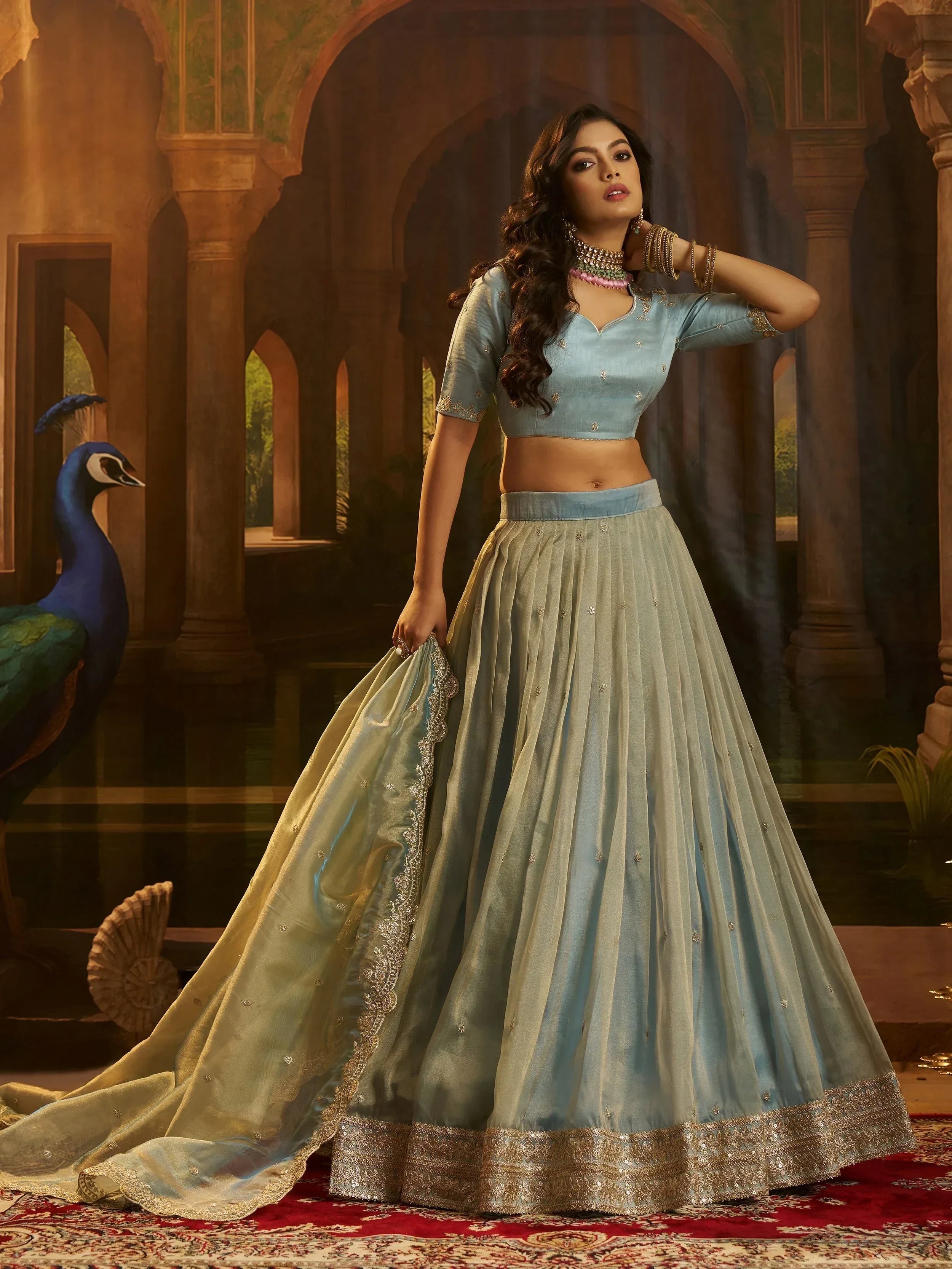 Dazzling Blue Dori Embroidered Organza Wedding Wear Lehenga Choli