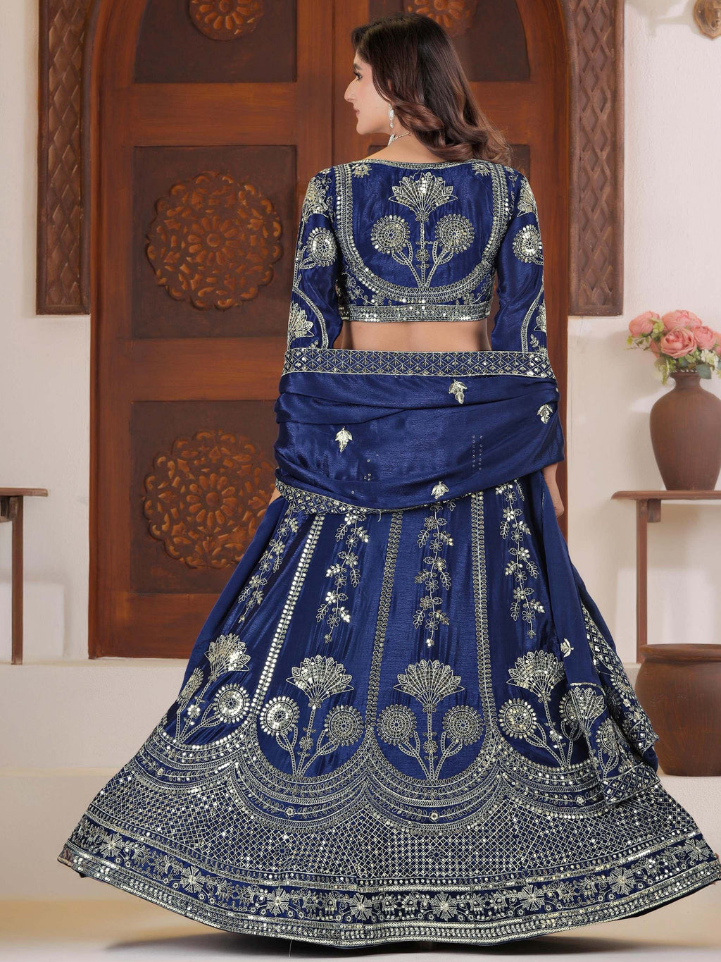 Blue Precious Sequins Chinon Engagement Wear Lehenga Choli With Dupatta