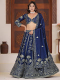 Blue Precious Sequins Chinon Engagement Wear Lehenga Choli With Dupatta