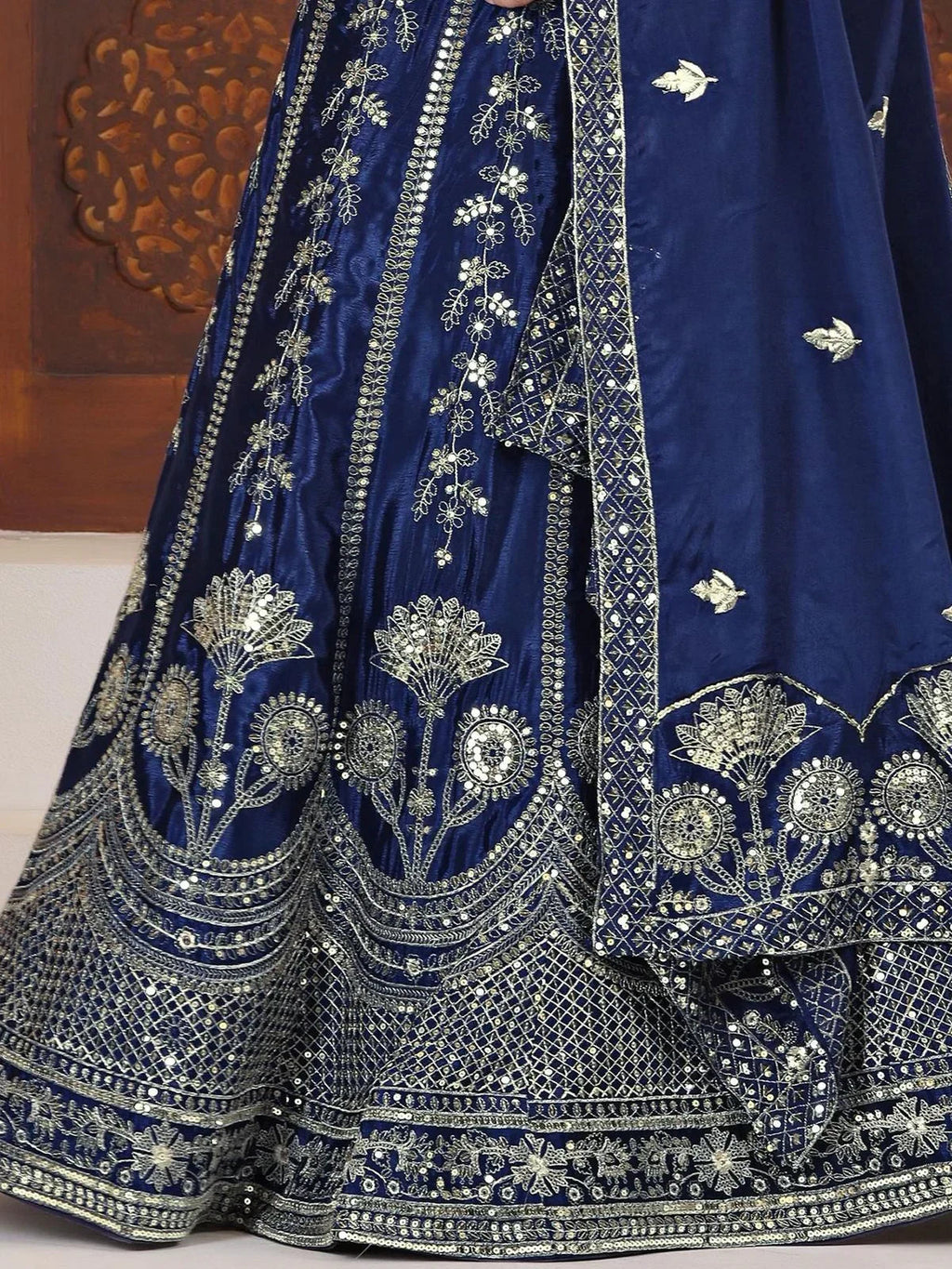 Blue Precious Sequins Chinon Engagement Wear Lehenga Choli With Dupatta