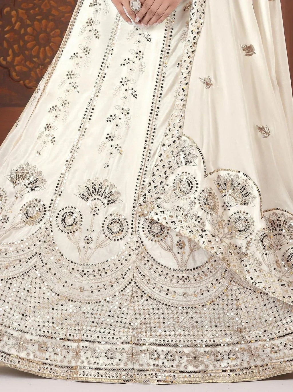 White Precious Sequins Chinon Engagement Wear Lehenga Choli With Dupatta