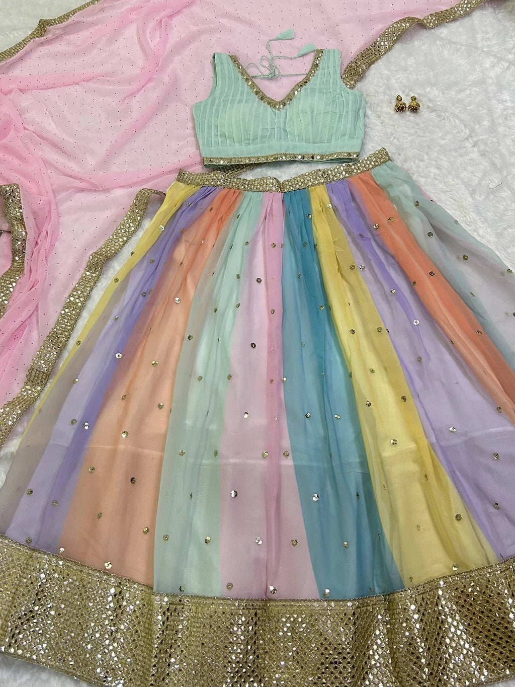Gorgeous Multi-Color Sequins Georgette Wedding Wear Lehenga Choli
