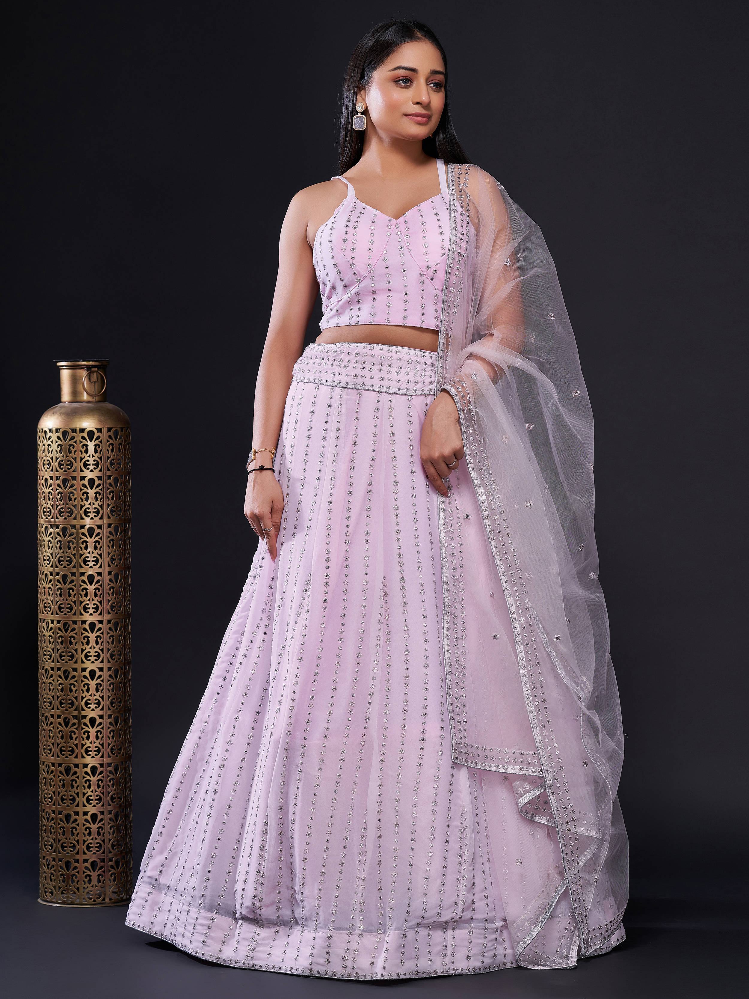 Marvelous Pink Sequins Georgette Reception Wear Lehenga Choli