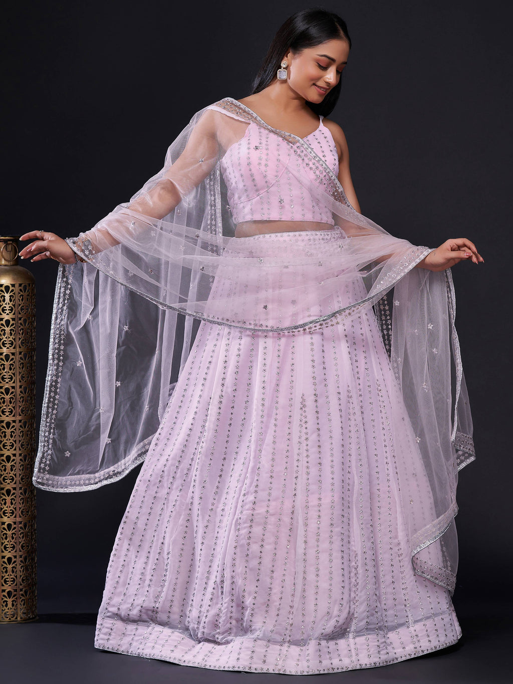 Marvelous Pink Sequins Georgette Reception Wear Lehenga Choli