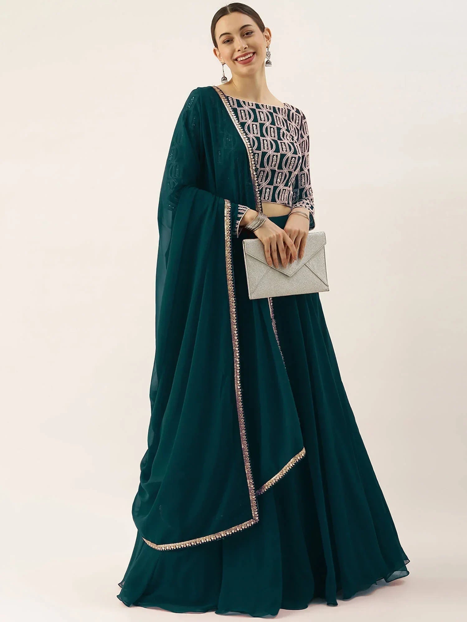 Green Ravishing Sequins Georgette Party Wear Lehenga Choli With Dupatta