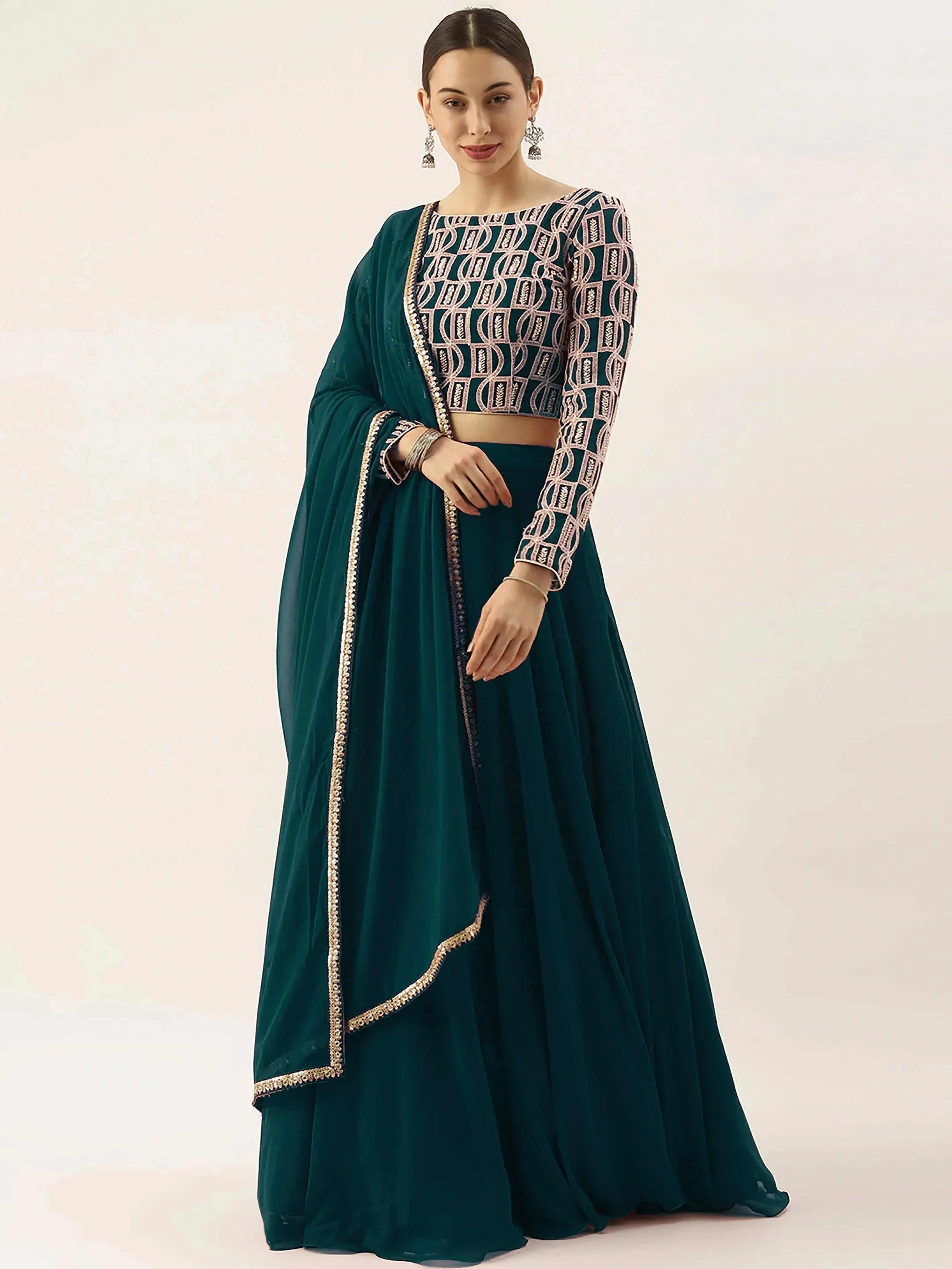 Green Ravishing Sequins Georgette Party Wear Lehenga Choli With Dupatta