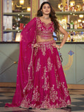 Stylish Hot Pink Thread Work Silk Engagement Wear Lehenga Choli