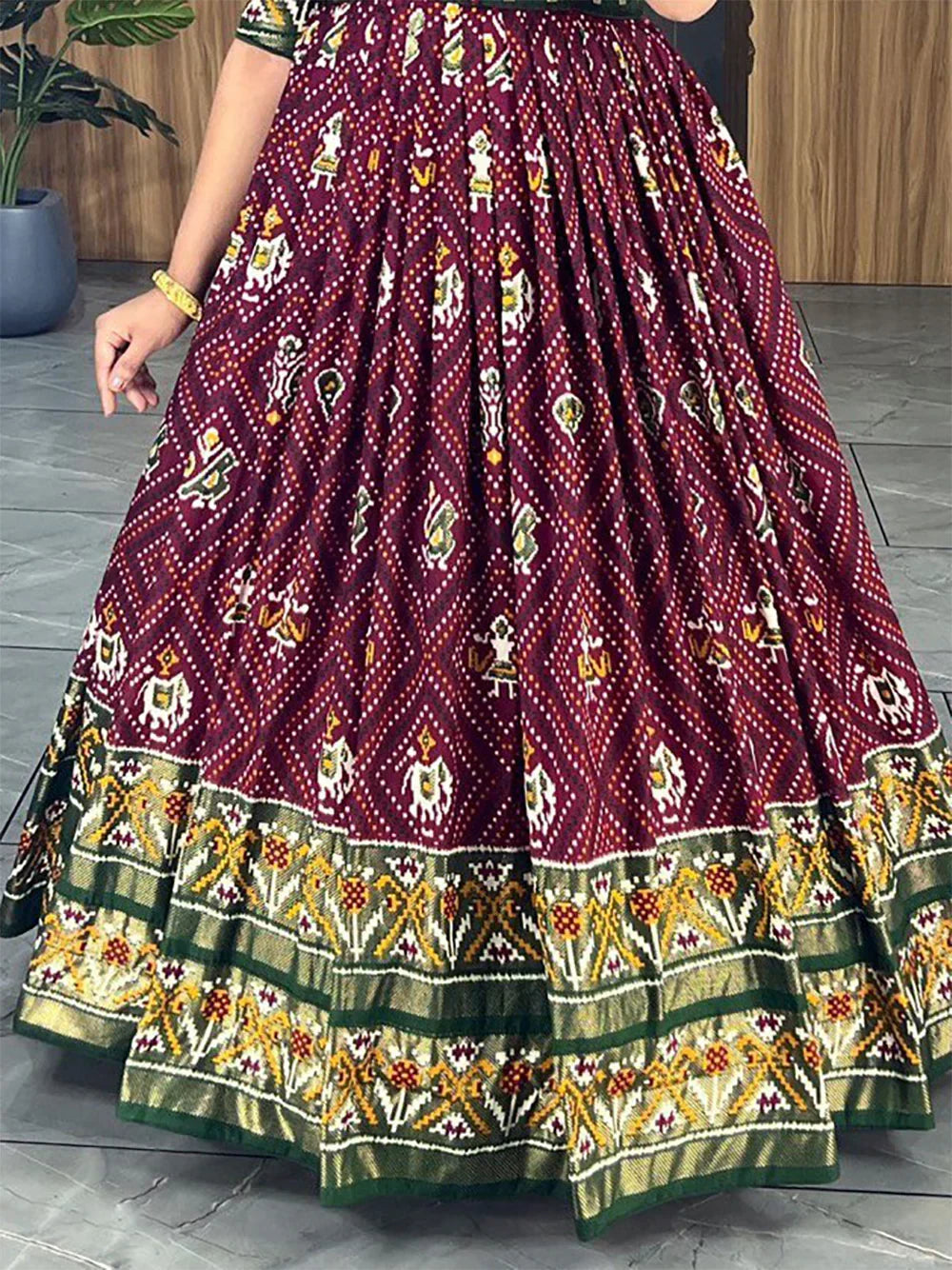 Wine Marvelous & Bandhani Printed Silk Function Wear Gown