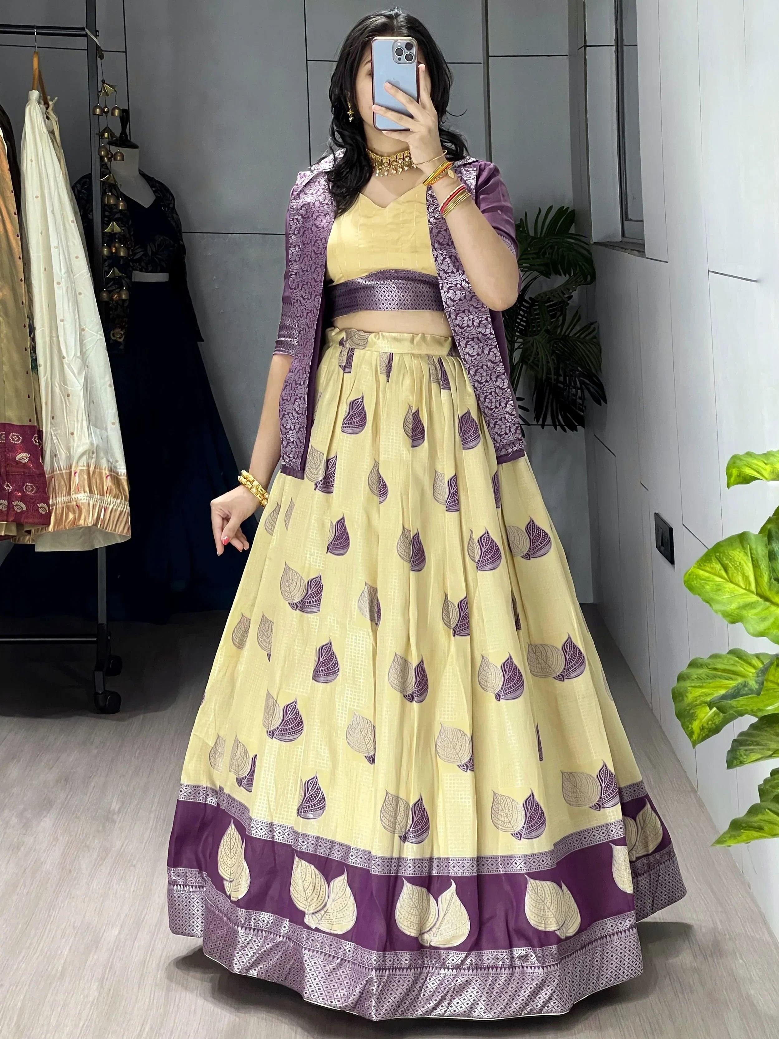 Yellow Amazing Printed Silk Wedding Wear Lehenga Choli With Koti