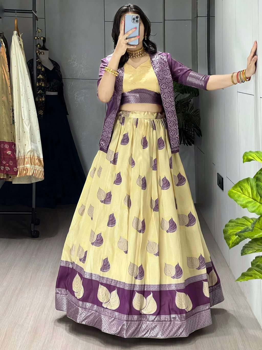 Yellow Amazing Printed Silk Wedding Wear Lehenga Choli With Koti