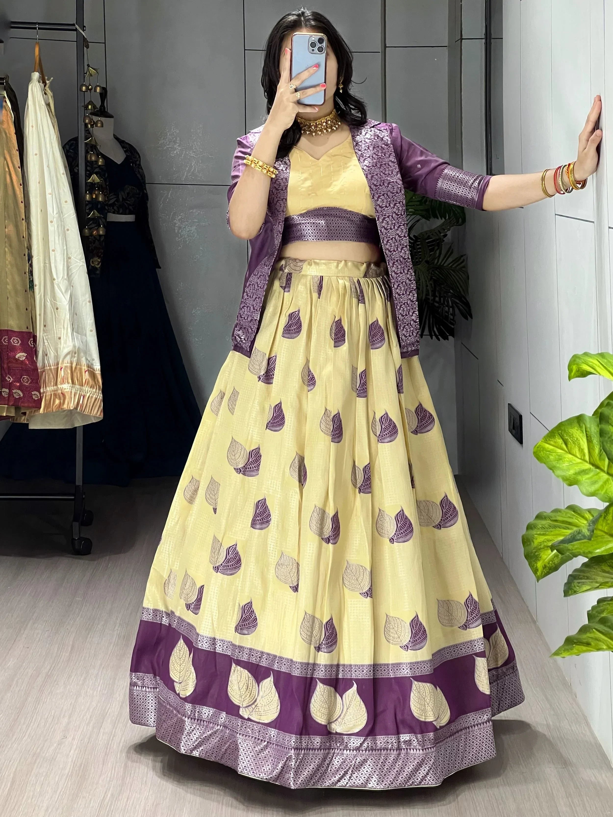 Yellow Amazing Printed Silk Wedding Wear Lehenga Choli With Koti