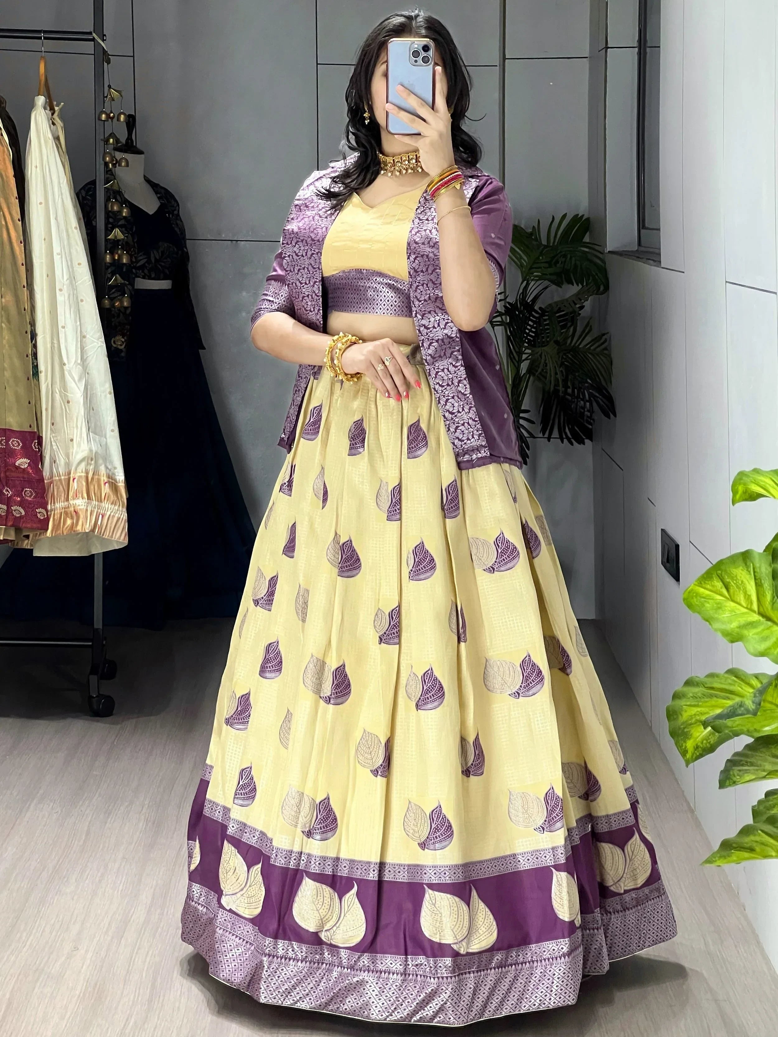 Yellow Amazing Printed Silk Wedding Wear Lehenga Choli With Koti