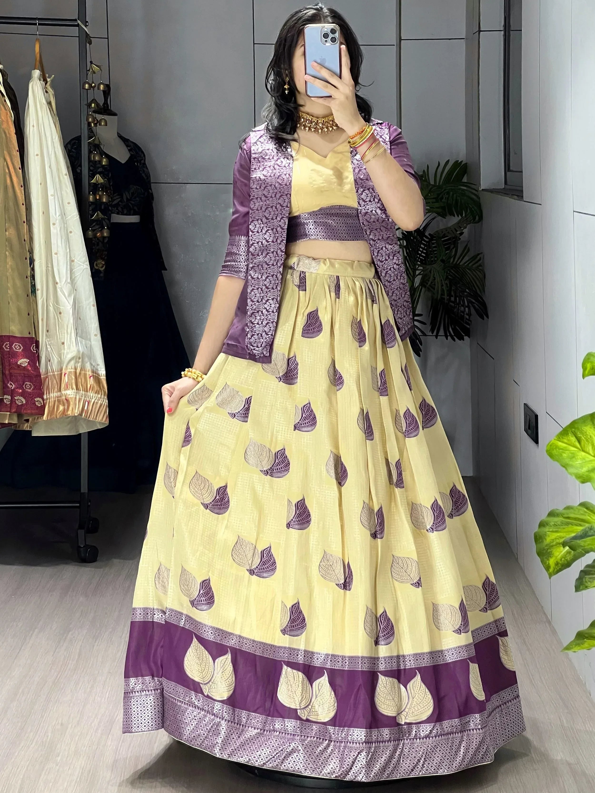 Yellow Amazing Printed Silk Wedding Wear Lehenga Choli With Koti