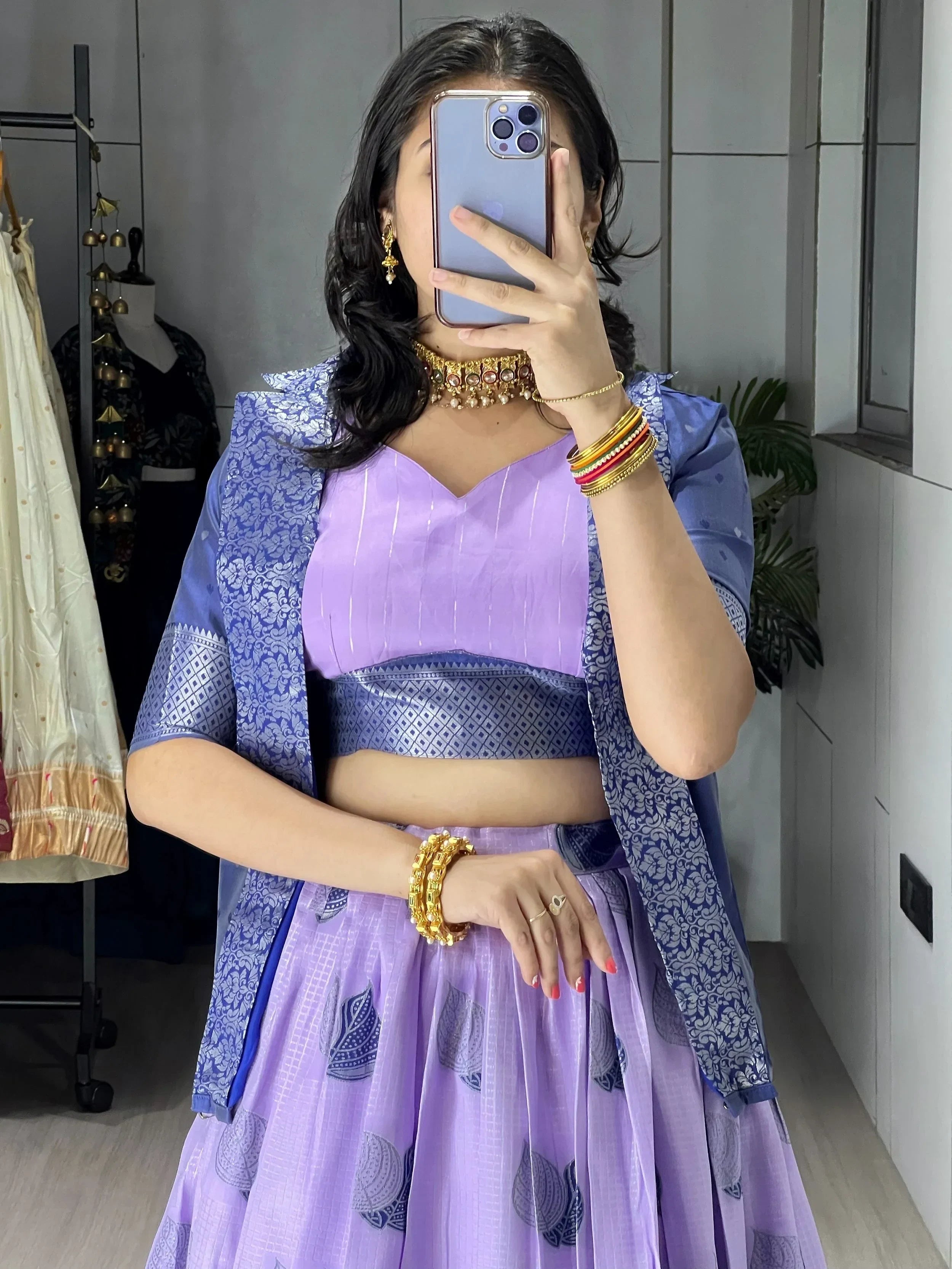 Purple Amazing Printed Silk Wedding Wear Lehenga Choli With Koti