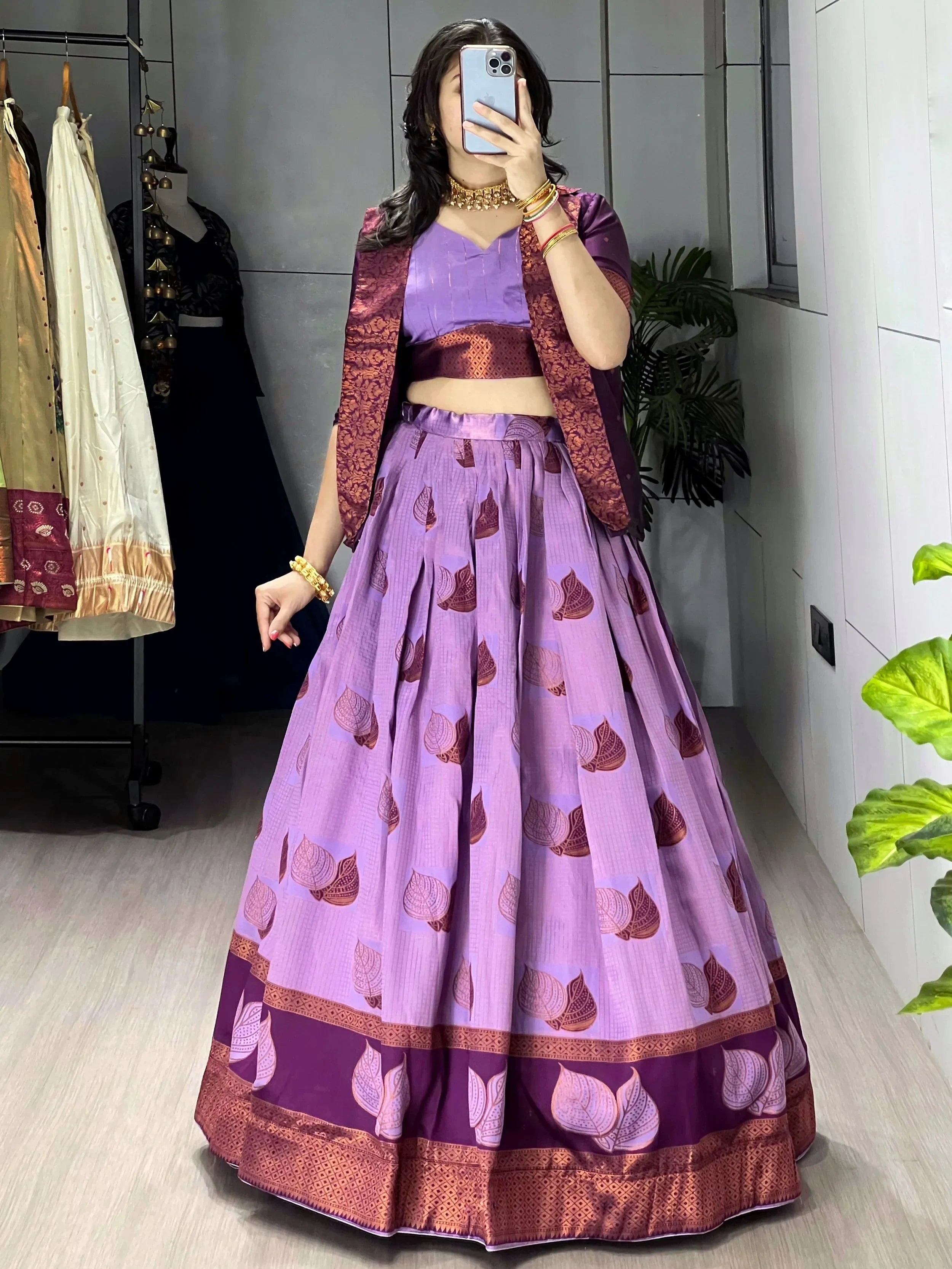Wine Amazing Printed Silk Wedding Wear Lehenga Choli With Koti