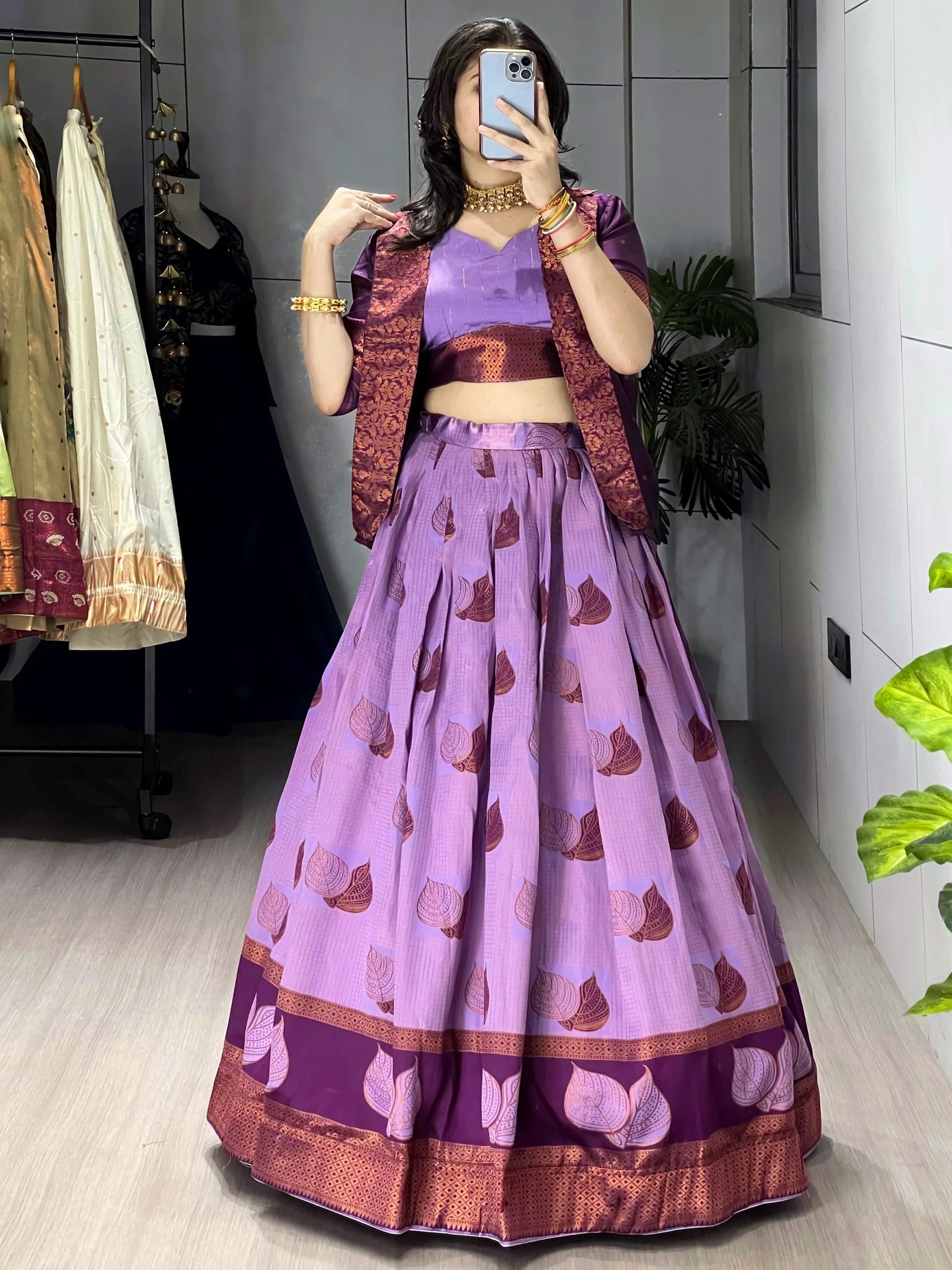 Wine Amazing Printed Silk Wedding Wear Lehenga Choli With Koti