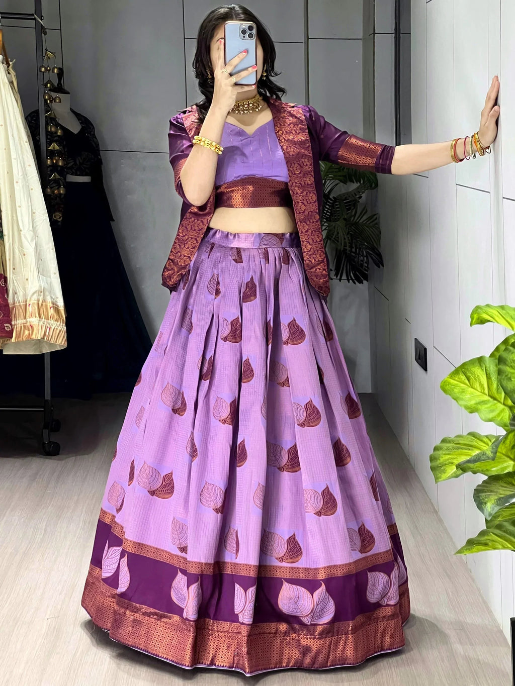 Wine Amazing Printed Silk Wedding Wear Lehenga Choli With Koti