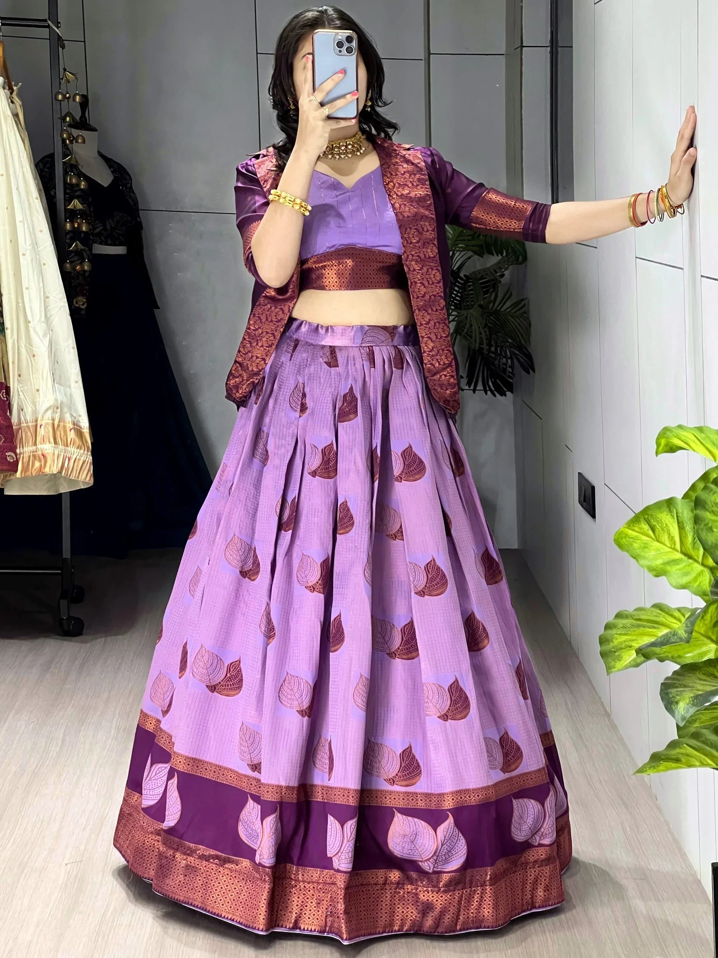 Wine Amazing Printed Silk Wedding Wear Lehenga Choli With Koti