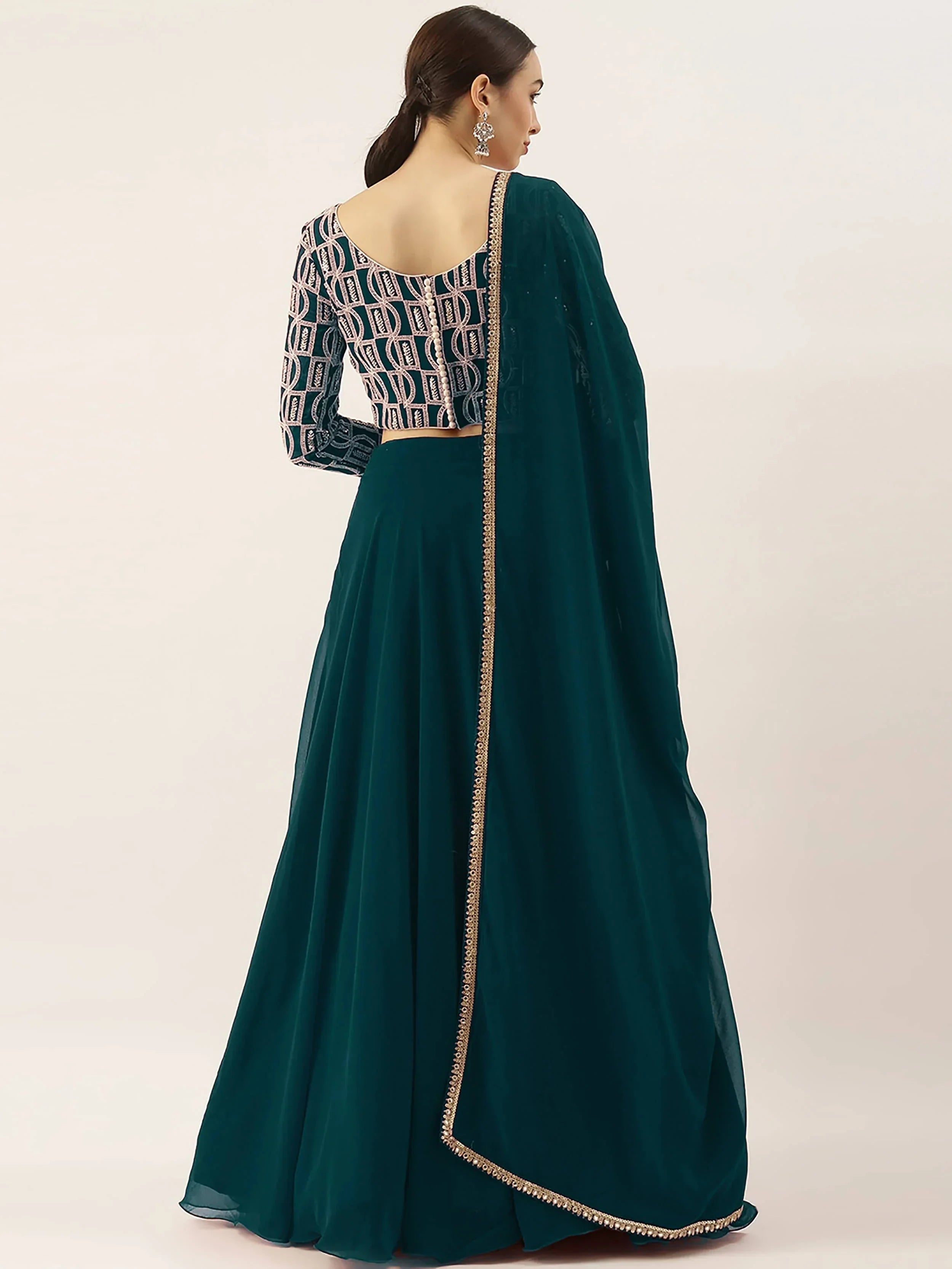 Green Ravishing Sequins Georgette Party Wear Lehenga Choli With Dupatta